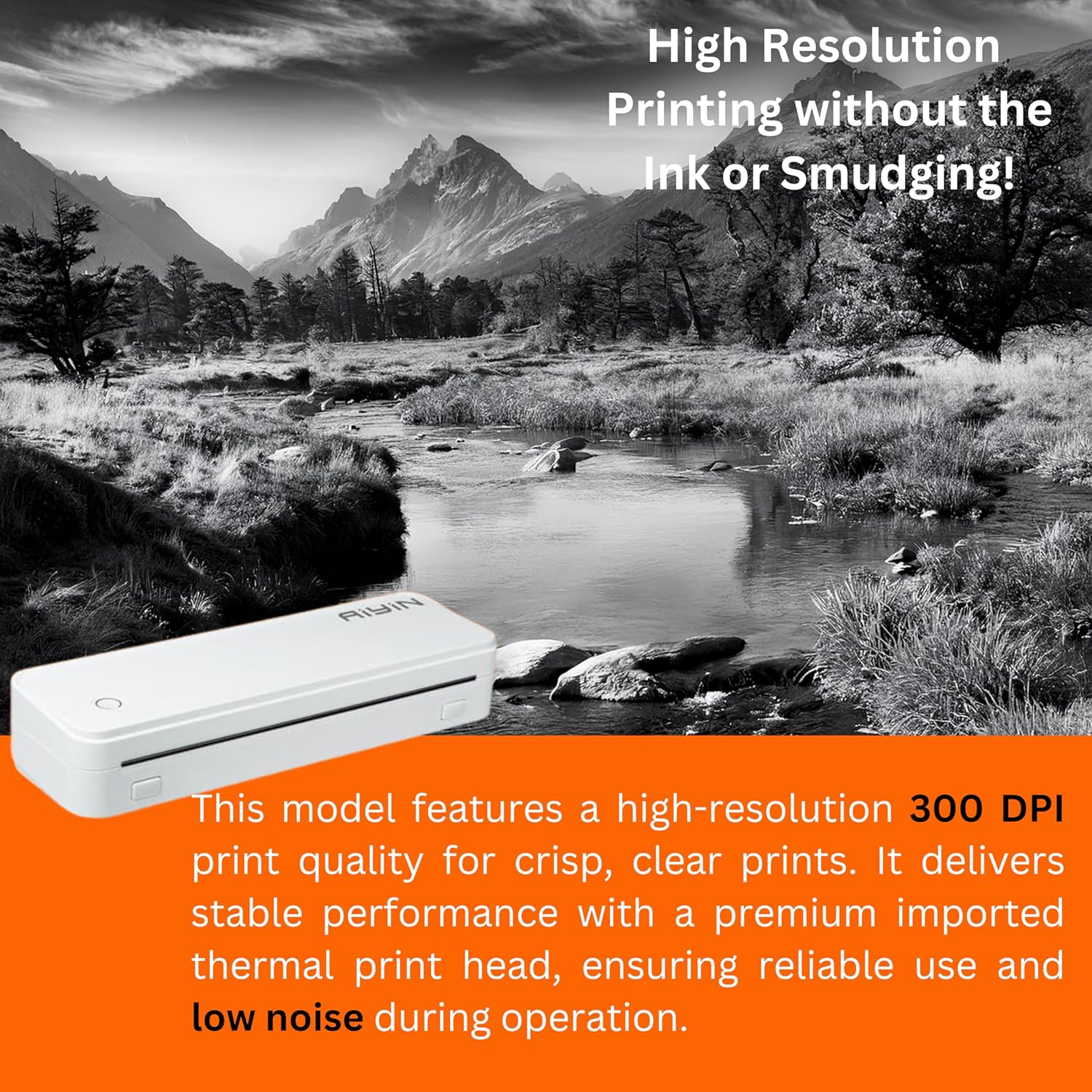 Portable Printer - Inkless Printer, Portable Printers Wireless for Travel, and Home, Thermal Printer, Used for Documents, Small Business, Shipping Packages, 300 DPI - Supports iOS & Android