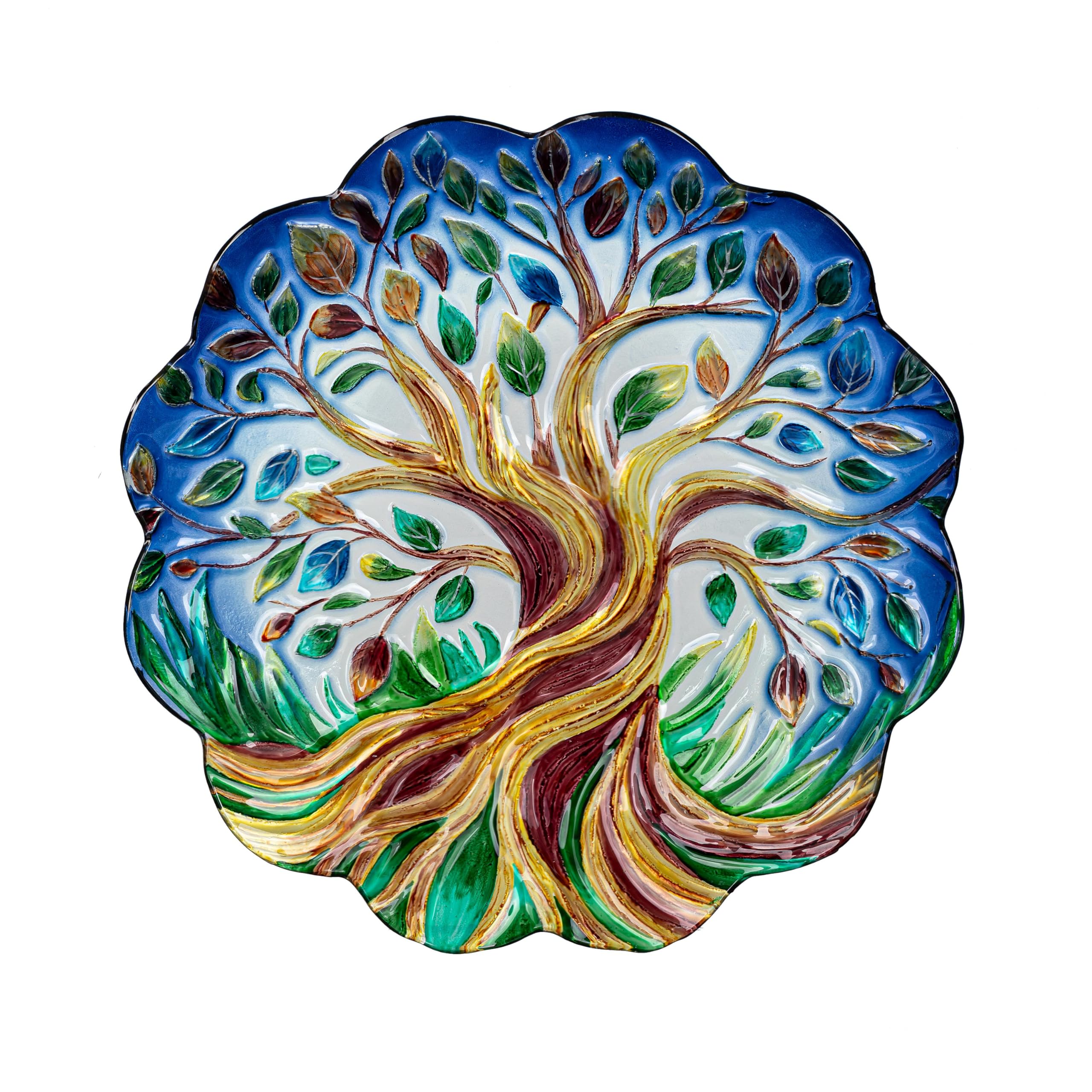 Tree of Life Hand Painted Glass Birdbath