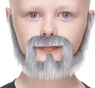 Mustaches Self Adhesive Squatter Fake Beard for Kids, Novelty, Small False Facial Hair, Costume Accessory for Children, Gray and White Color