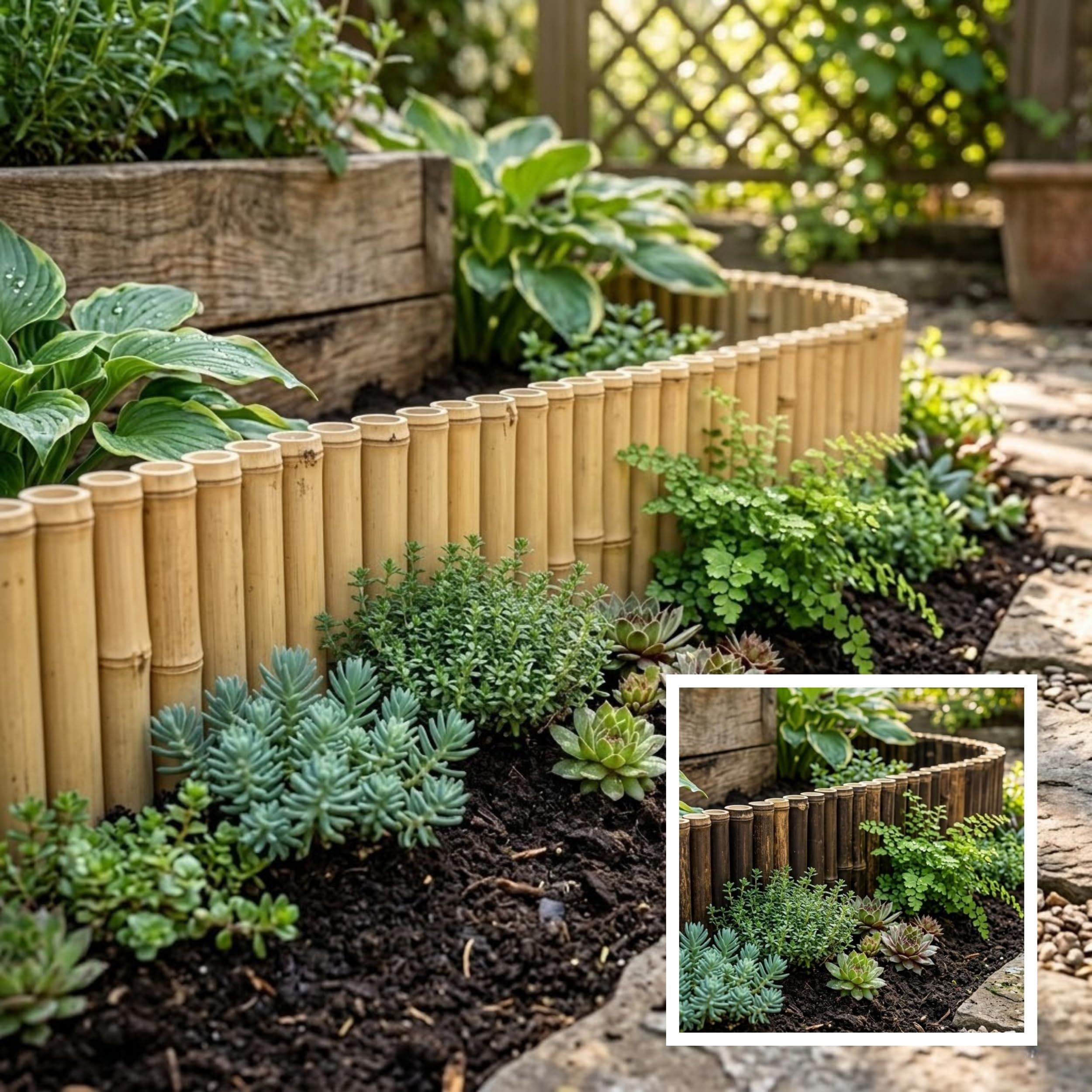 DE-COmmerce Bambus Beetumrandung ATY Nature (H x B) 45 x 200 cm Oben geschlossen Rasenkante Beeteinfassung Beetbegrenzung Bambuszaun für Garten