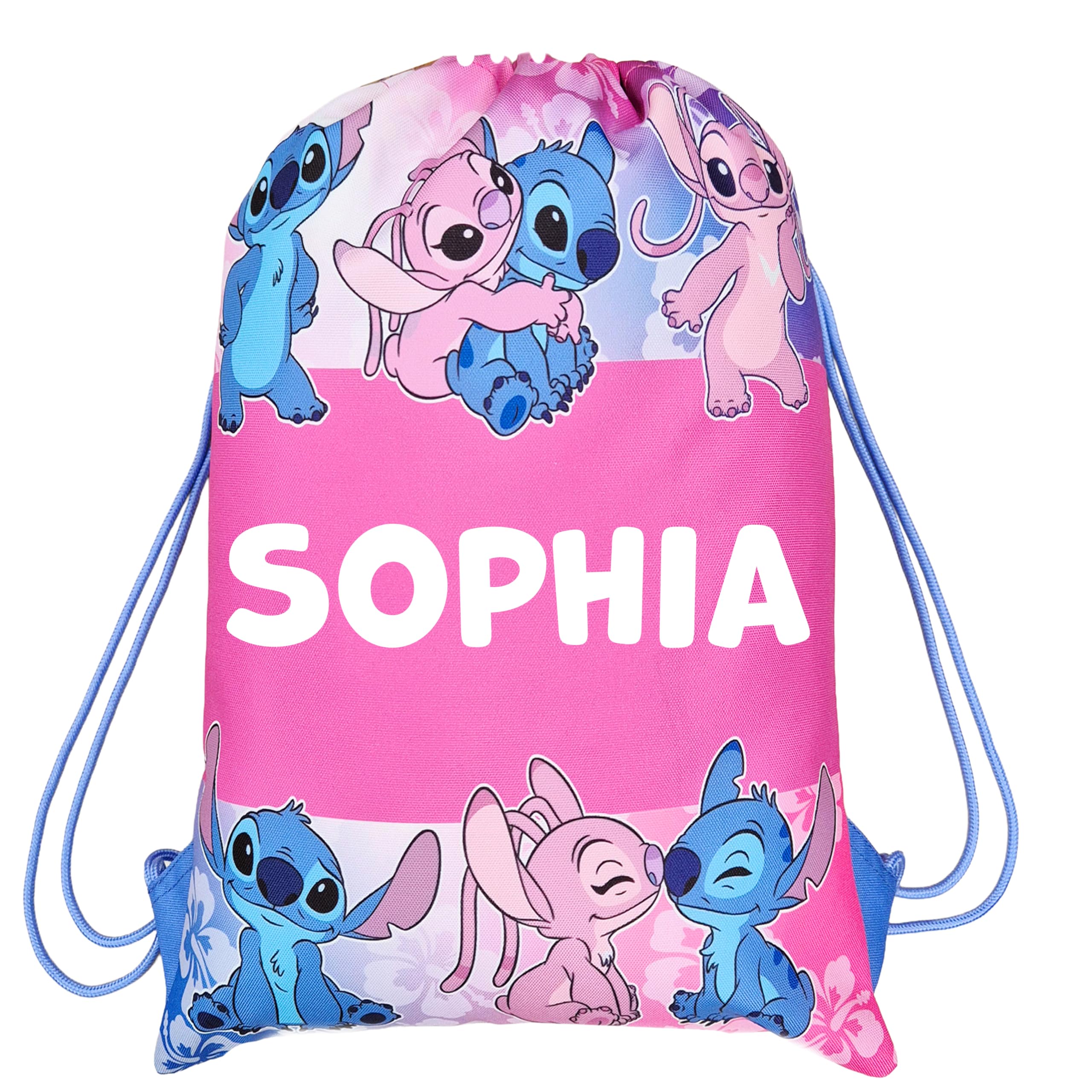 Disney Lilo & Stitch Drawstring Bag Personalised Girls School PE Gym Sack Holder (Lilo & Stitch Drawstring Bag)