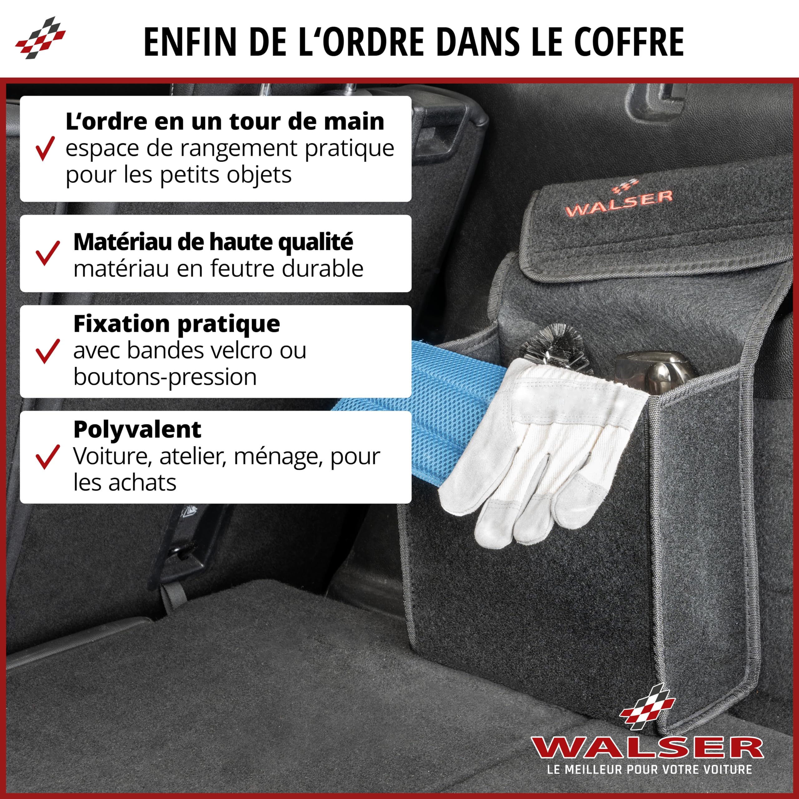 Walser Sac de coffre Toolbag taille L, organisateur de coffre en feutre aiguilleté, sac de voiture, pochette de rangement pour voiture OK noir