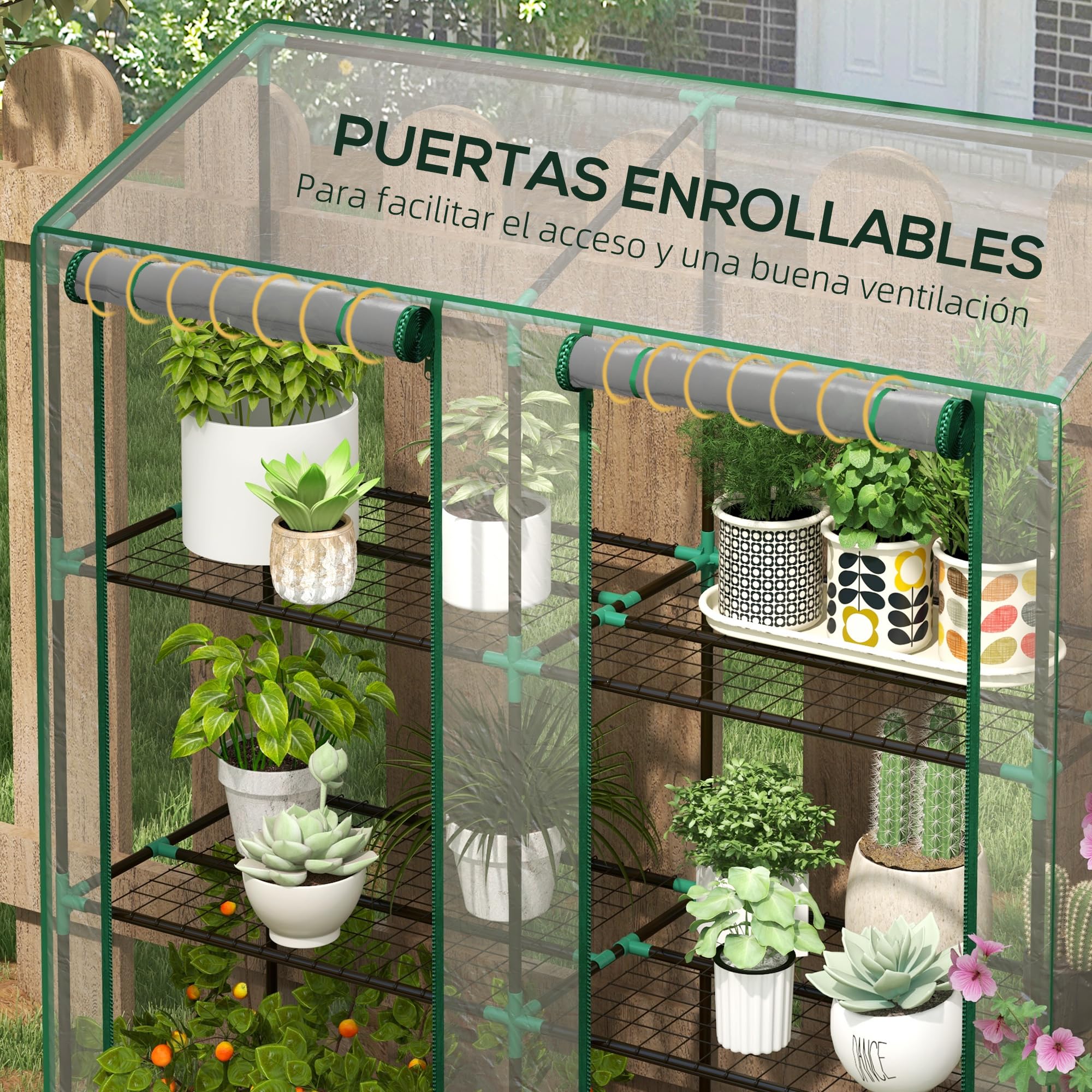 Outsunny Invernadero de Jardín de 3 Niveles Invernadero de Terraza con Estantes Techo Inclinado y 2 Puertas con Cremallera para Cultivo de Plantas en Patio 143x46x141/151 cm Transparente