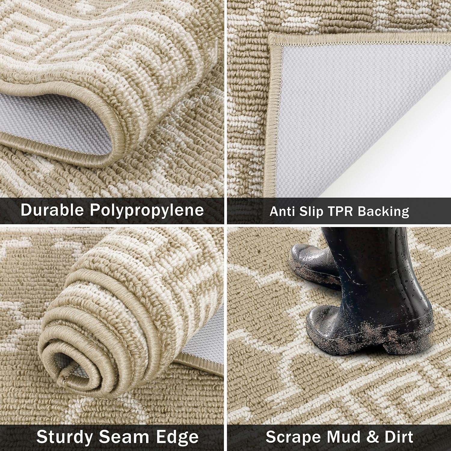 SHACOS Hallway Runner Rug 50 x 150 cm Non Slip Washable Hallway Hall Runners Narrow Rug Door Runner Carpet Runners for Kitchen Entryway Beige - Image 3