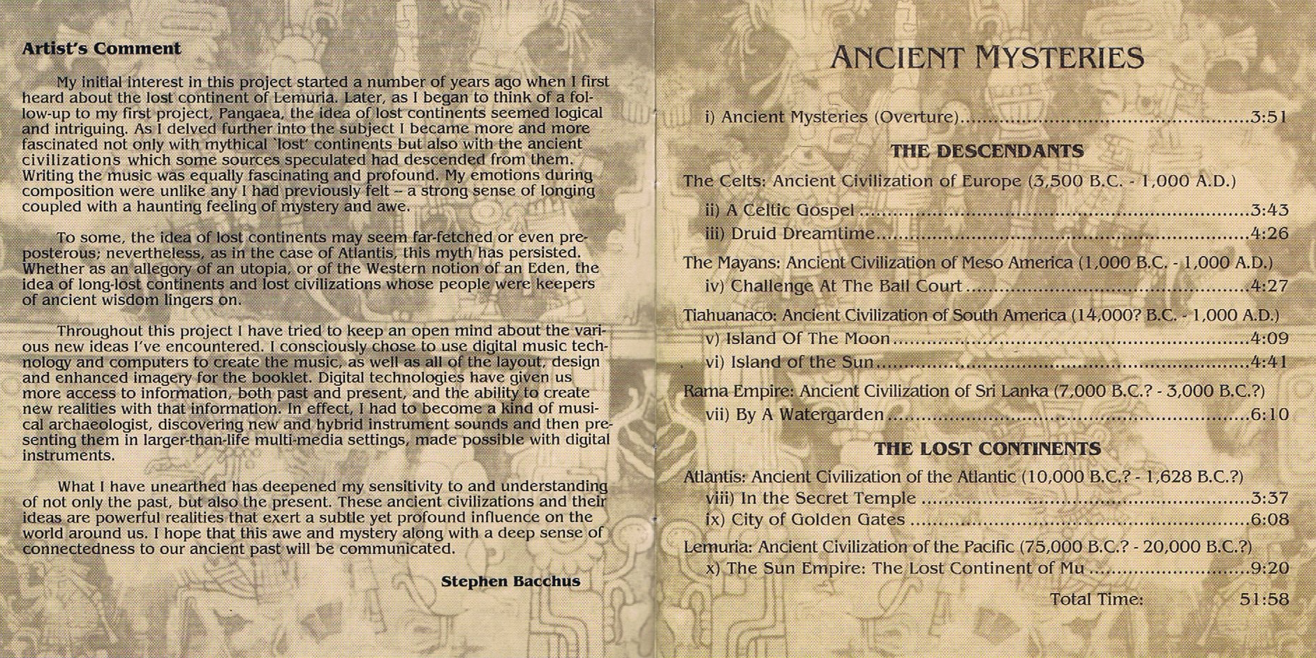 Ancient Mysteries [Audio CD] Bacchus, Stephen