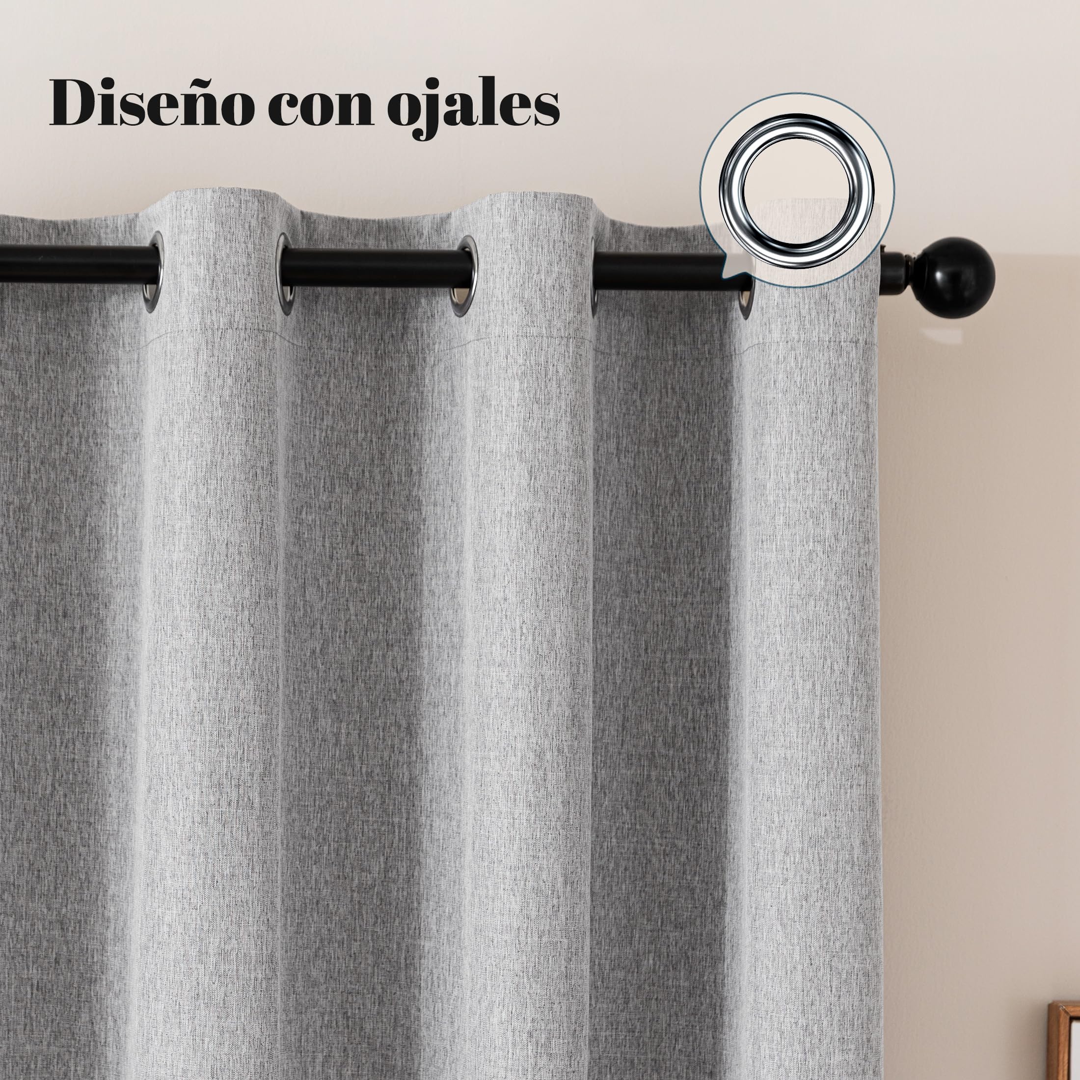 Sonive Cortinas Blackout 100%, Juego de 2 con Ojales, H300 x L145 cm, Cortinas con Aspecto de Lino Térmicas para Dormitorio, Salón Gris