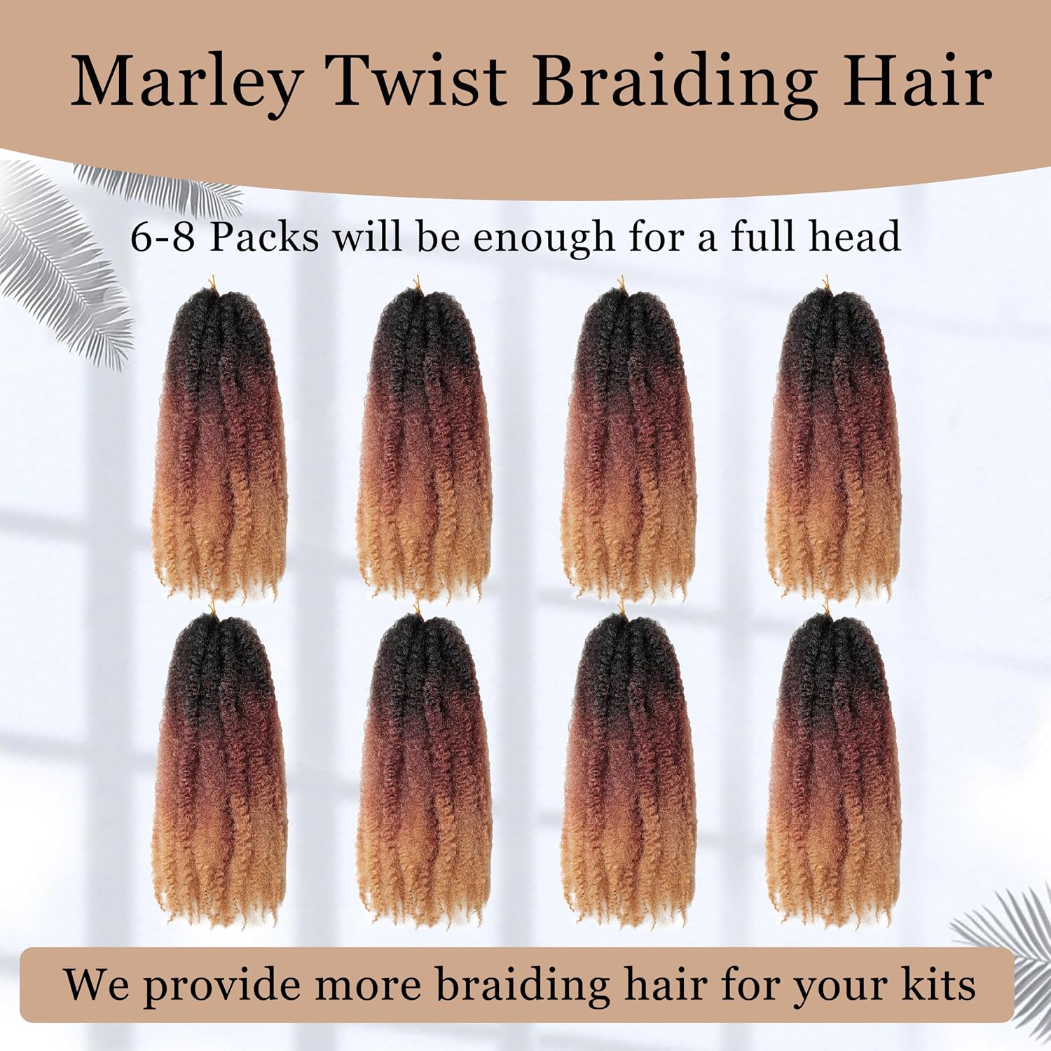 Marley Twist Braiding Hair 18 inch Afro Kinky Curly Crochet Braids 8 Packs Cuban Twist Crochet Braids Synthetic Low Maintenance Skin-Friendly Marley Hair Extensions(1B/30/27, Packs of 8)