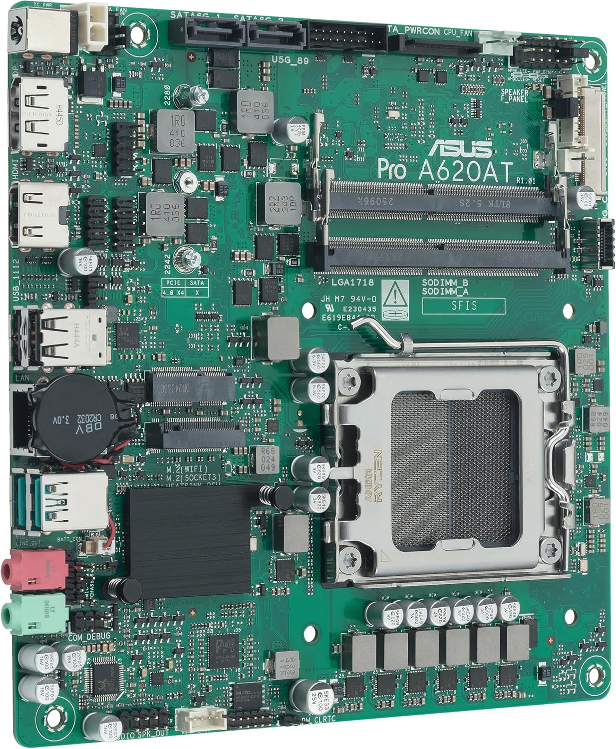 ASUS PRO A620AT-CSM Business Motherboard Socket AMD AM5 (Thin Mini-ITX, PCIe 4.0 M.2, DDR5 SO-DIMM, Q-LED Core, COM Debug Header, Control Center Express)