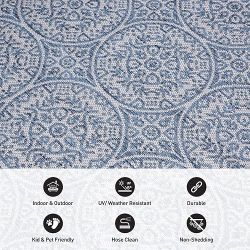 Miniatura 4 de Rugshop Capri - Alfombras de transición con textura de círculos florales de tejido plano, fácil limpieza, para exteriores, terraza, patio, patio