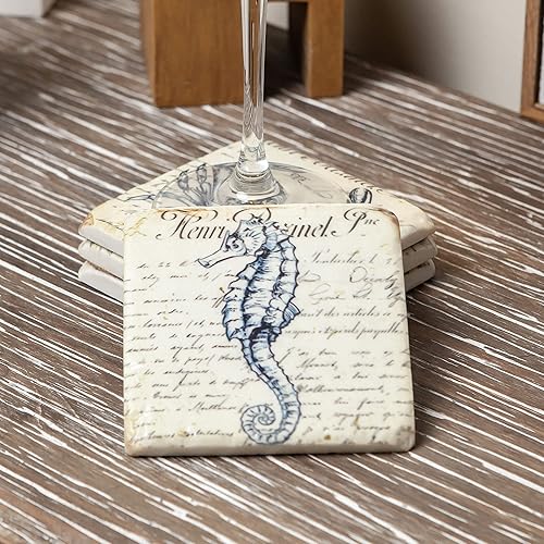 Miniatura 8 de Juego de 4 posavasos de playa para bebida, náuticos absorbentes, para inauguración de la casa, para inaugurar la casa, cuadrados de resina, base de