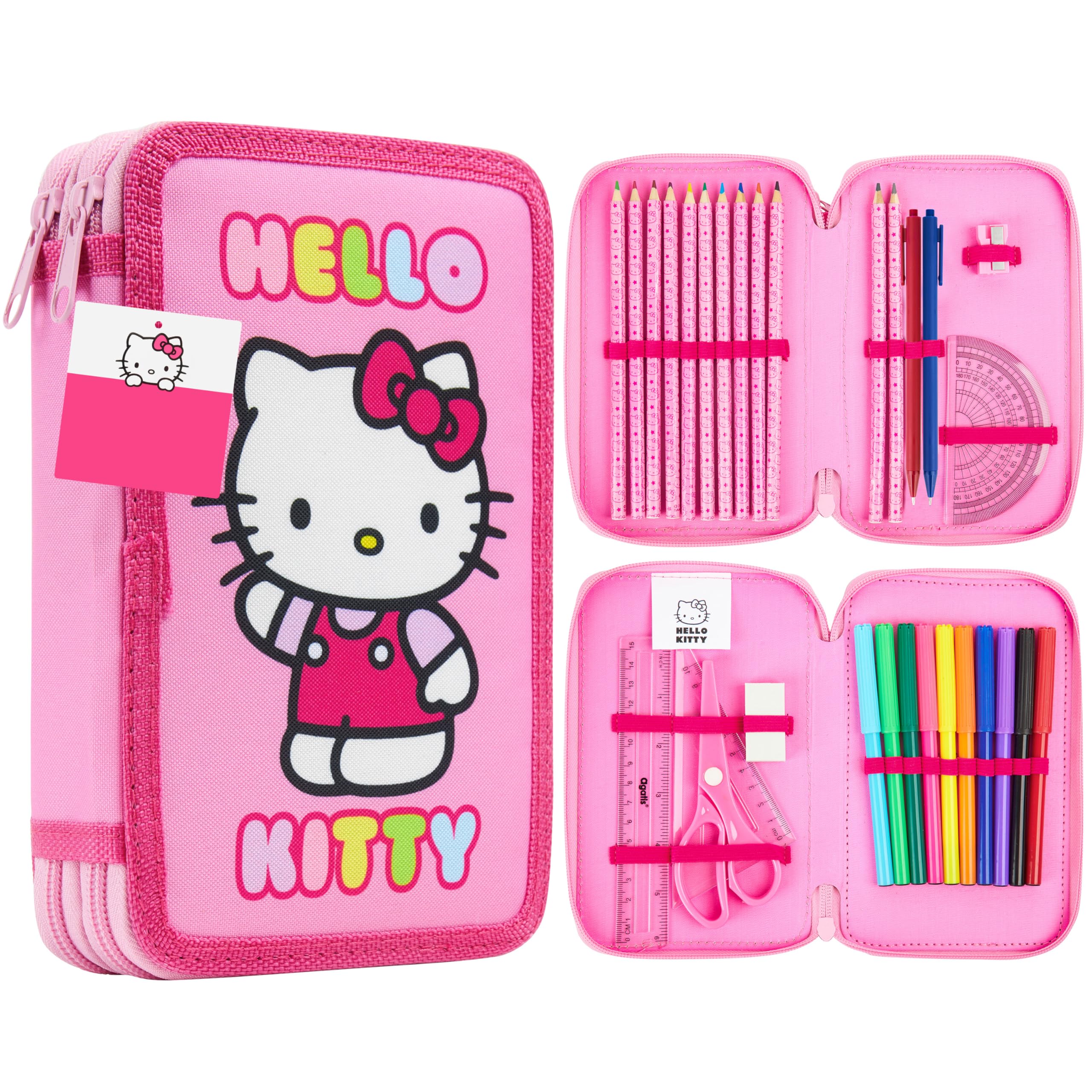 Hello Kitty Sanrio Filled Pencil Case Girls Large Capacity Stationery Set Kawaii Tweens Cute Cinnamoroll Kuromi Anime School Supplies Gifts for Her (Multi Hello Kitty)