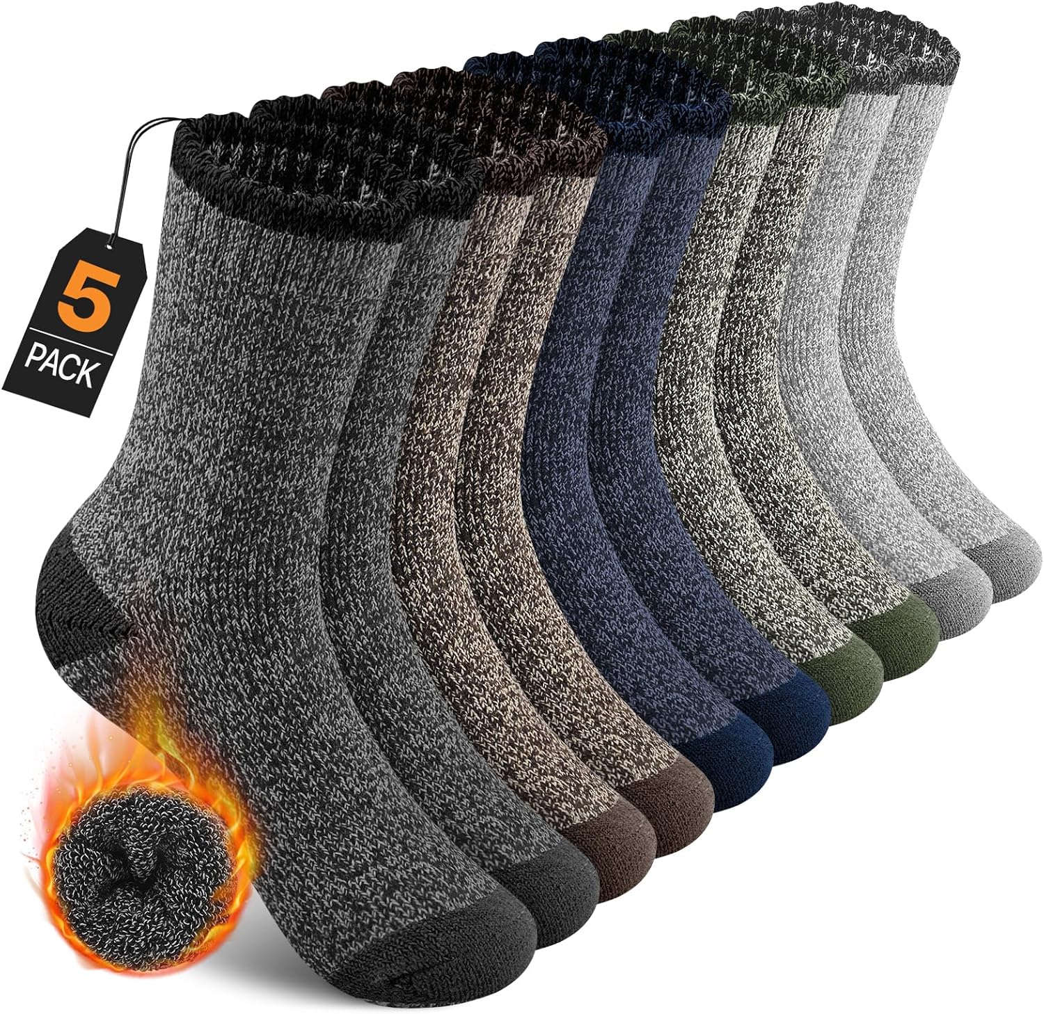 UUMIAER 5 Pairs Merino Wool Socks for Men, Thermal Wool Hiking Socks Supper Thick Winter Crew Socks (US Size 7-13) UUMIAER 5 Pairs Merino Wool Socks for Men, Thermal Wool Hiking Socks Supper Thick Winter Crew Socks (US Size 7-13)