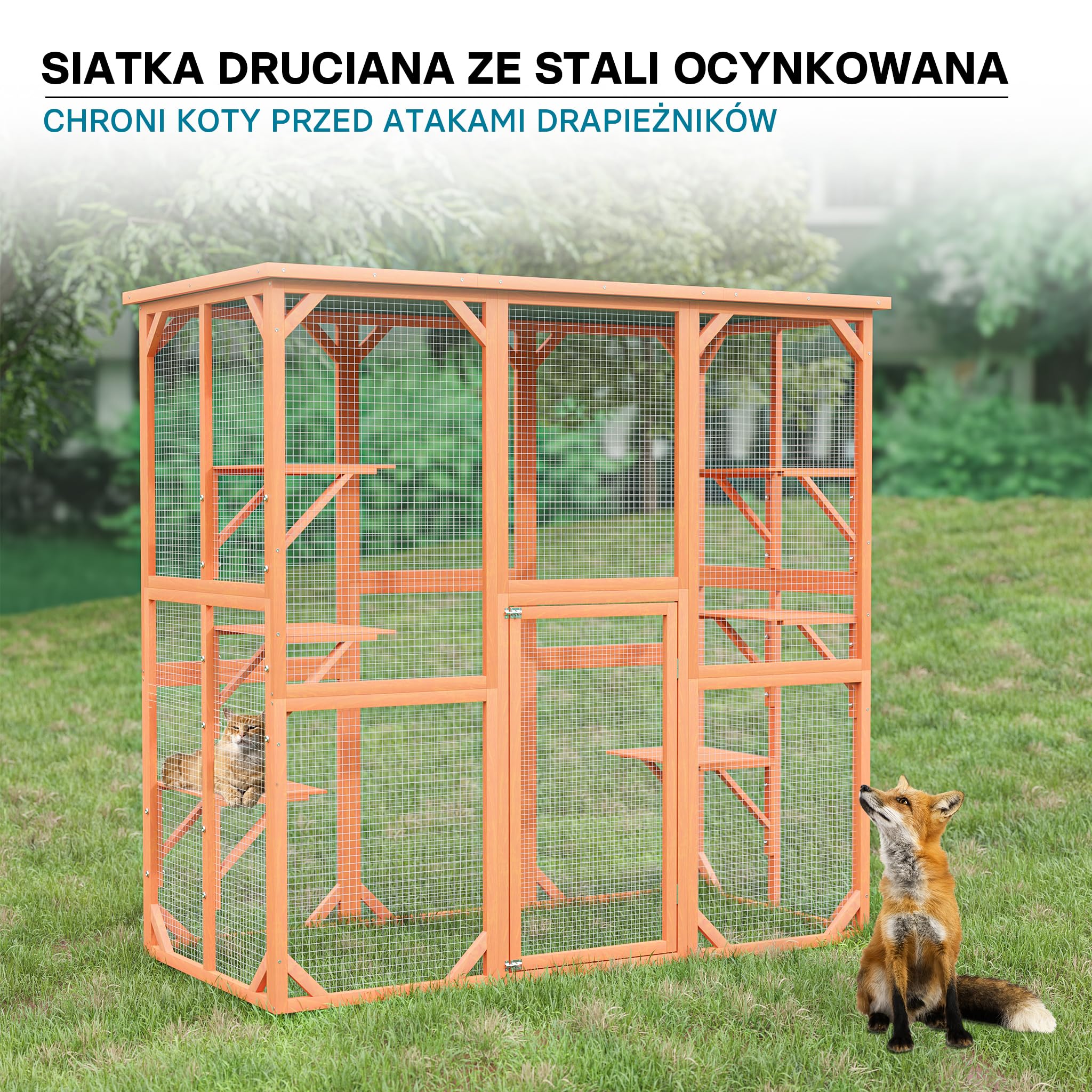 Wiltec Woliera dla kota 68 x 82 x 166,5 cm, wybieg na balkon i do ogrodu, bezpieczna klatka z siatką ochronną, 6 poziomów, stabilna konstrukcja