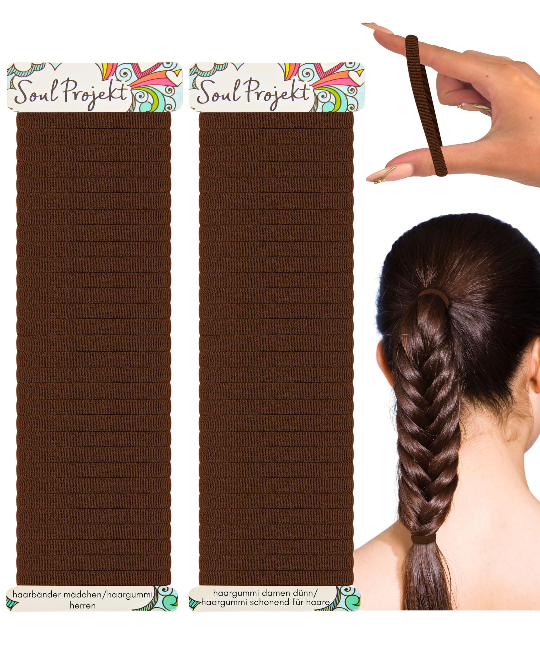 Soul Projekt Haargummi Braune, Dicke Haargummis 60 Stück 4mm, Kein Metall Haargummis Damen und Mädchen, Elastisch Hair tie für Zöpfe, Pferdeschwanz und Dutt, Schule & Fitnessstudio, Haarbänder