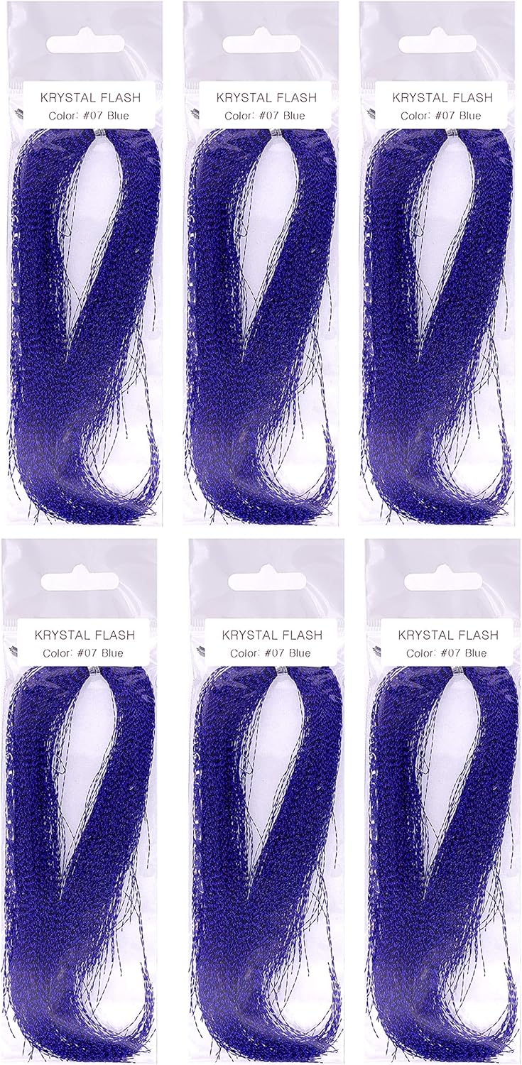 Krystal Flash, Fly Tying Material, 6 Packs, Dark Blue Reflective Mylar Strands for Fly Fishing, Twisted Design, Ideal for Visibility & Scaly Effect in Flies