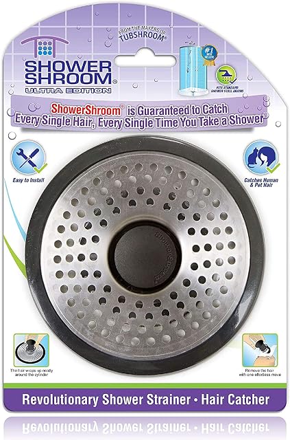 ShowerShroom Ultra Revolutionary Shower Hair Catcher Drain Protector, Stainless Steel, Stainless, Standard