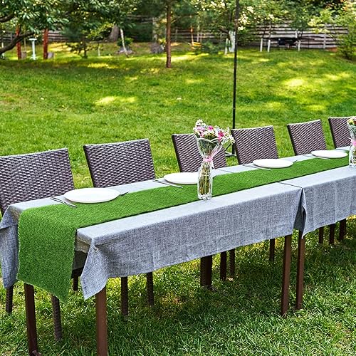 Miniatura 4 de Boao 2 caminos de mesa de césped artificial de 14 x 72 pulgadas, alfombra de césped sintético para decoración de otoño, verano, vacaciones, boda,