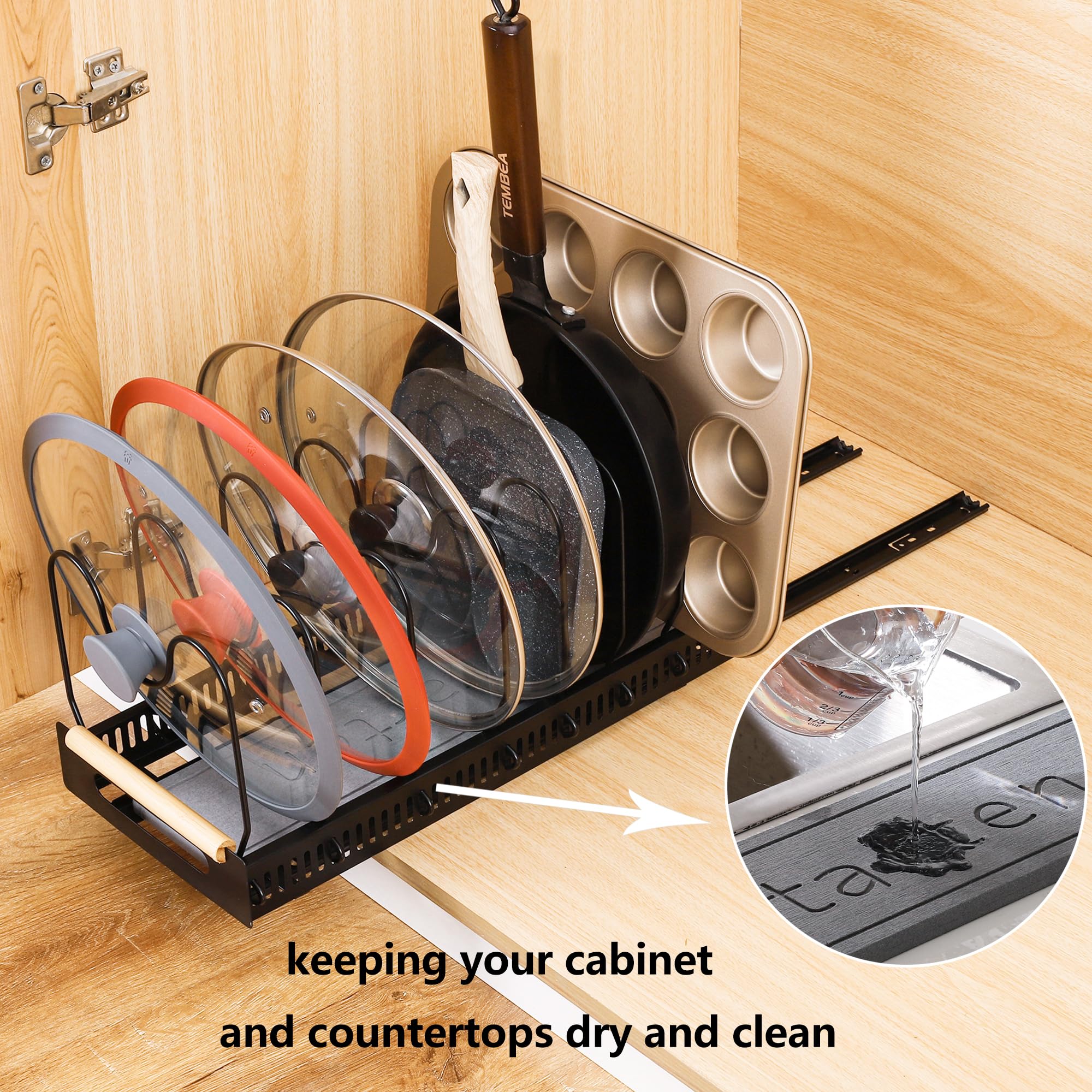 buysigo Pots and Pans Organizer Rack for under Cabinet with Stone Dish Mat,Pull out Pan Organizers inside Cabinet for Kitchen Cabinet Organizers and Storage - Image 2