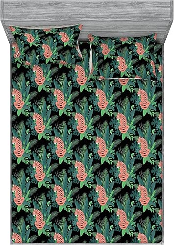 Miniatura 5 de Ambesonne Geometric Fitted Sheet & Pillow Sham Set, Minimalist Vibe Retro Pattern of Waves and Circles Scandinavian, Decorative Printed 3 Piece Pale