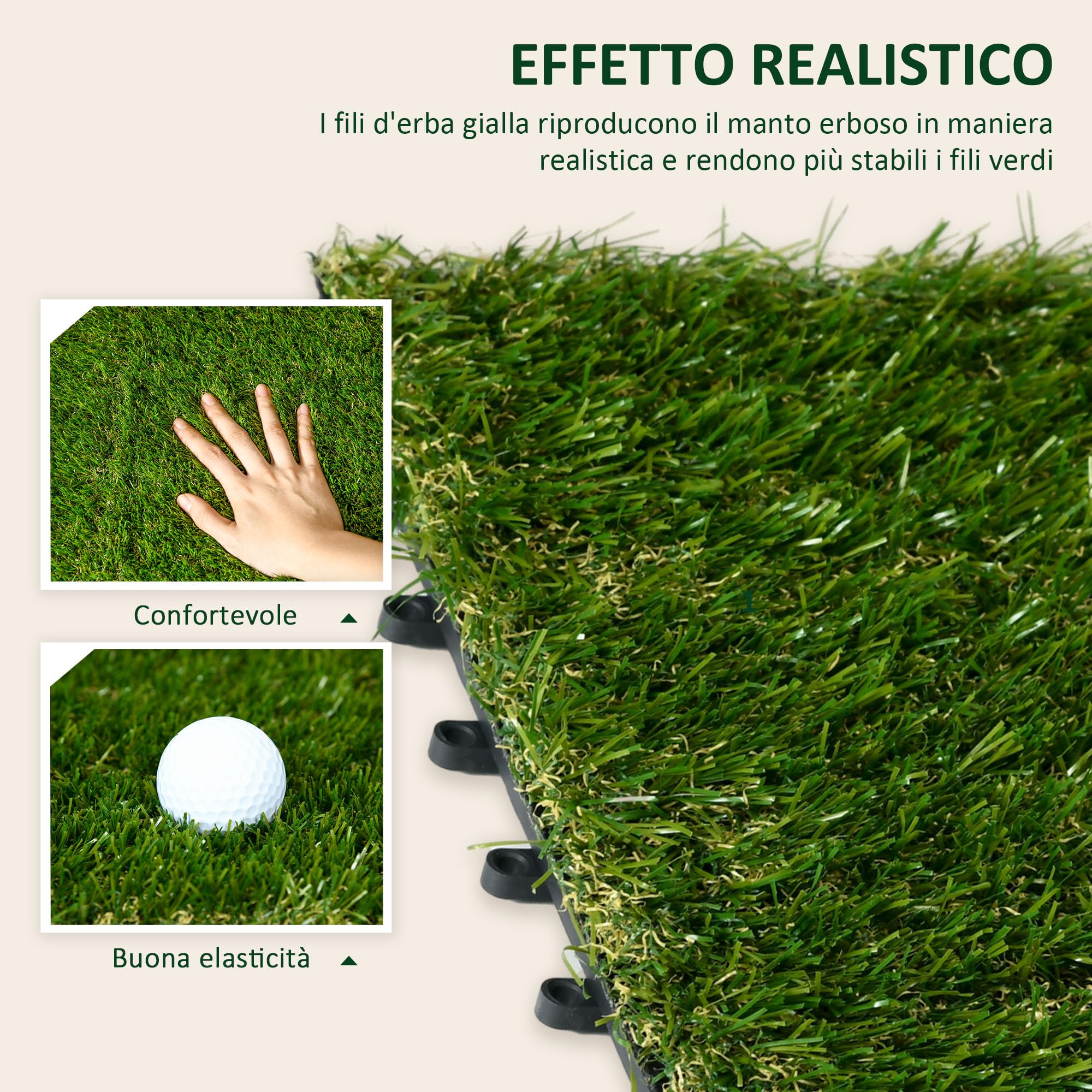 Outsunny Piastrelle da Giardino con Erba Sintetica 30x30cm 10 Pezzi, Prato Artificiale Realistico, Verde
