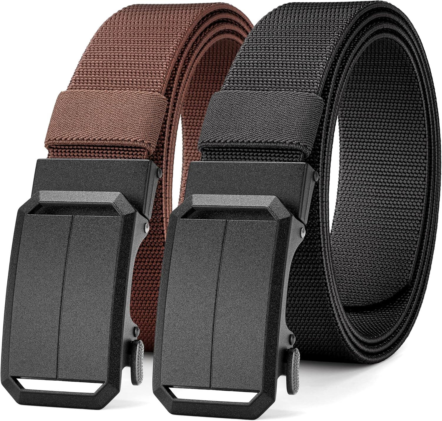 MILORDE Men's 2Pack Nylon Ratchet Belts, 1.38" Casual Web Click Belt for Jeans, Business Dress, Adjustable Trim to Fit