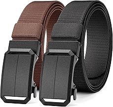 MILORDE Men's 2Pack Nylon Ratchet Belts, 1.38" Casual Web Click Belt for Jeans, Business Dress, Adjustable Trim to Fit