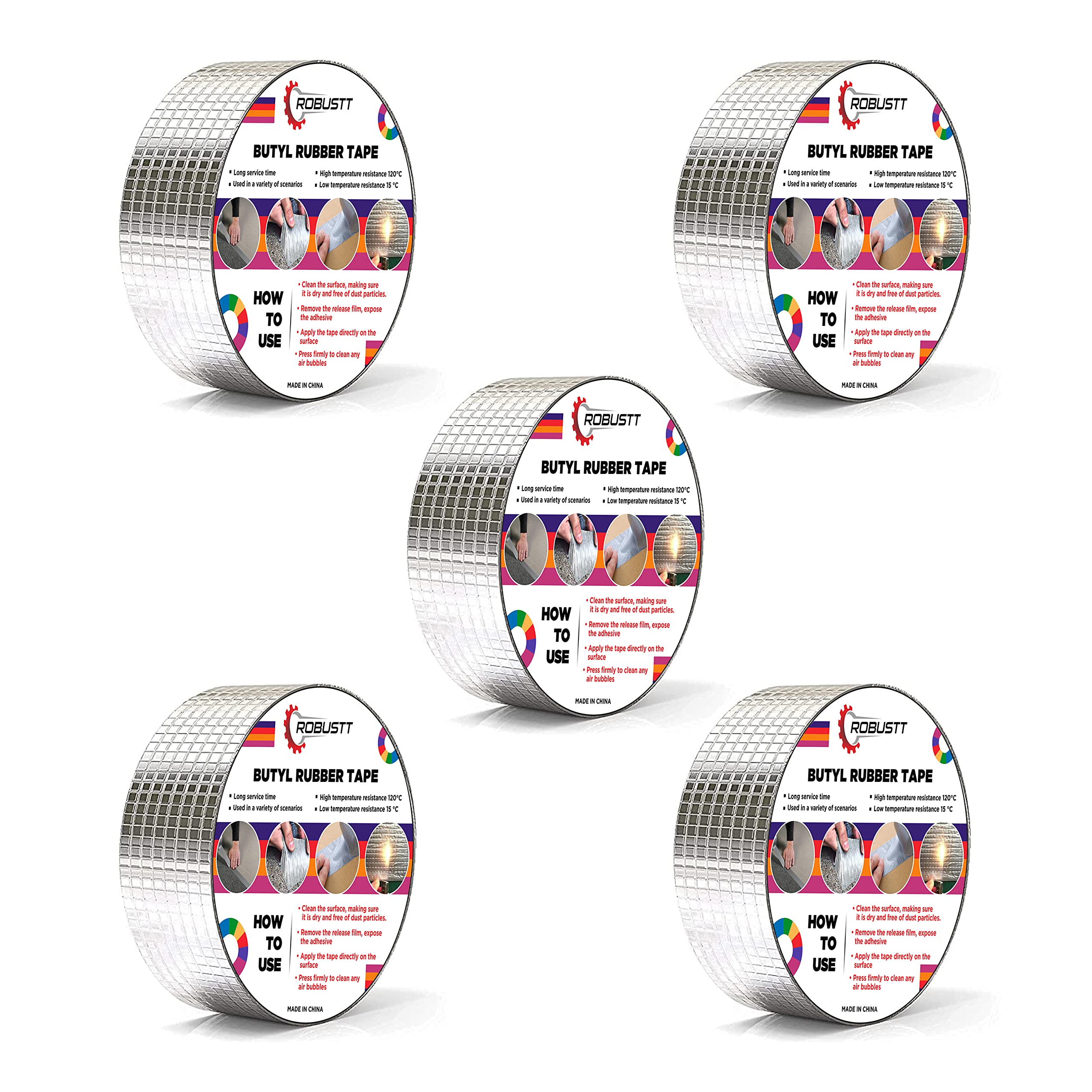 Robustt Waterproof Aluminium Foil Rubber Tape (Pack of 5) 5cm x 5mts Strong Adhesive Aluminium Foil Tape for all Repair and Leakage Solutions, Grey (B0BVWDQJGZ) Amazon Price History, Amazon Price Tracker