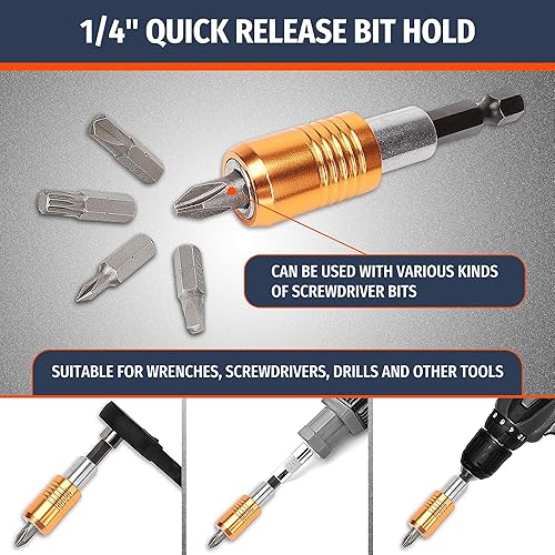 Miniatura 7 de PRIDE&CRAFT Juego de puntas de destornillador de 102 piezas con soporte de brocas de liberación rápida de 14 pulgadas, juego de puntas de