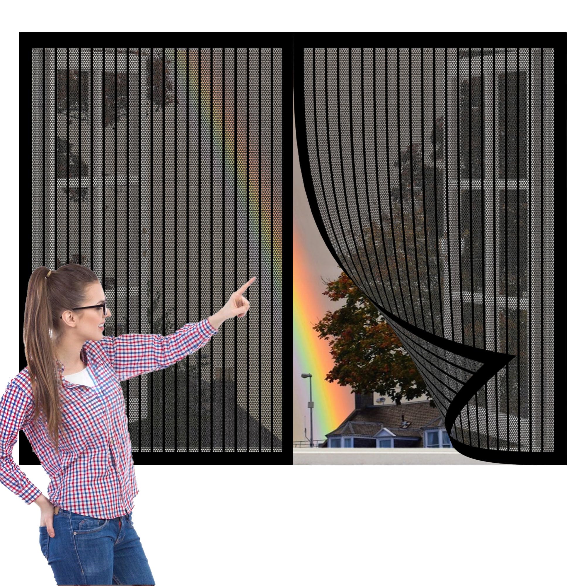 Fly Screen Mosquito Net 189 x 203 cm Magnetic Fly Insect Screen Without Drilling Hands Free for All Windows, Black
