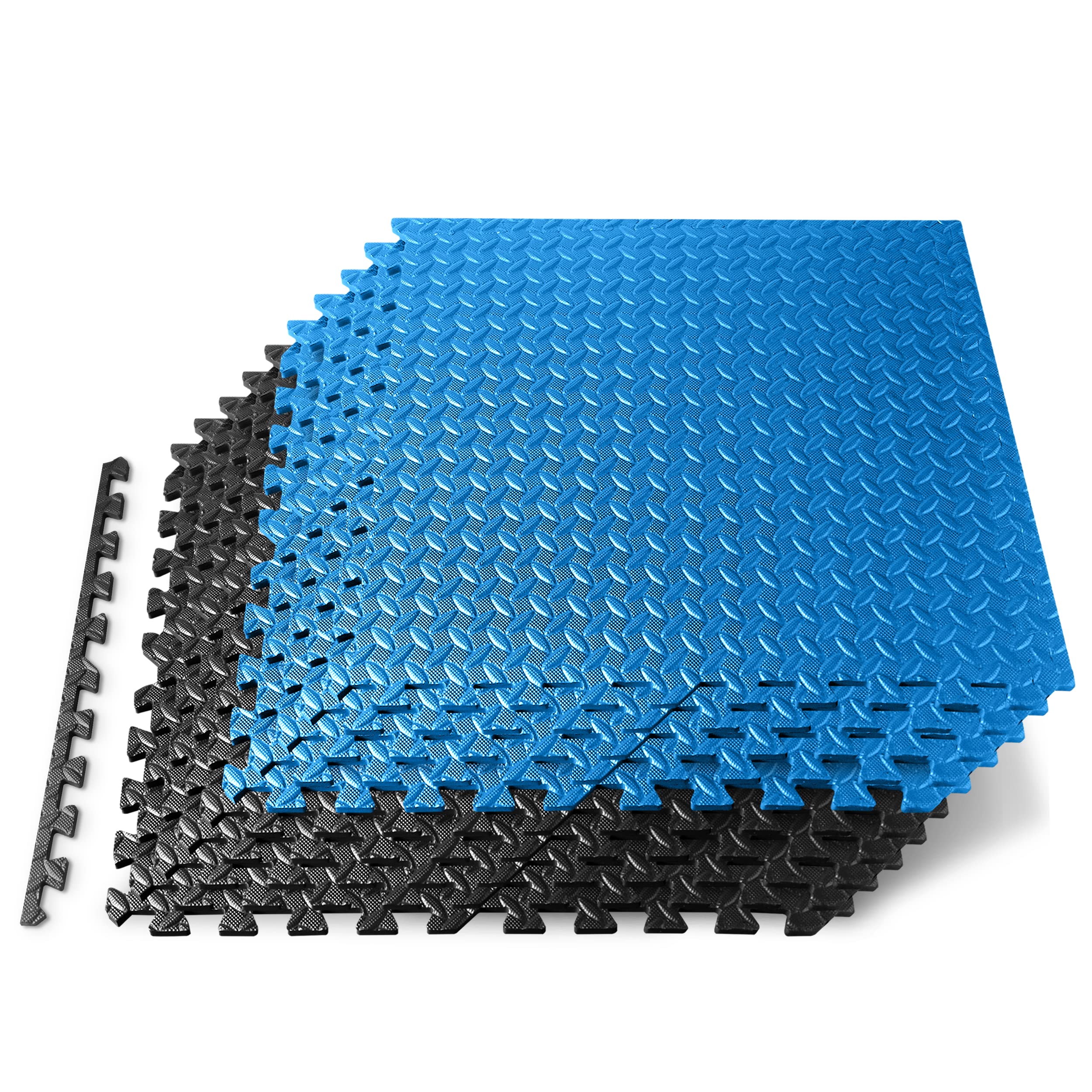 Thick Puzzle Exercise Mat, 10 Pcs EVA Foam Interlocking Tiles Protective Flooring for Gym Equipment and Cushion for Workouts, Durable Non-Skid Texture, Easy to Assemble, Blue and Black