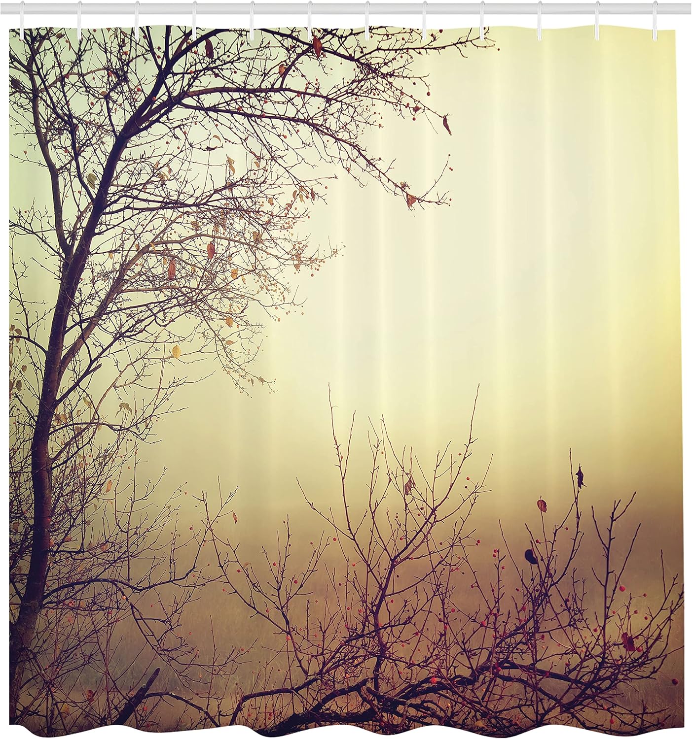 Ambesonne Nature Shower Curtain, Vintage Leafless Autumn Tree Branches Background in Saturated Tones Ecology Art Picture, Cloth Fabric Bathroom Decor Set with Hooks, 69" W x 84" L, Taupe Sepia