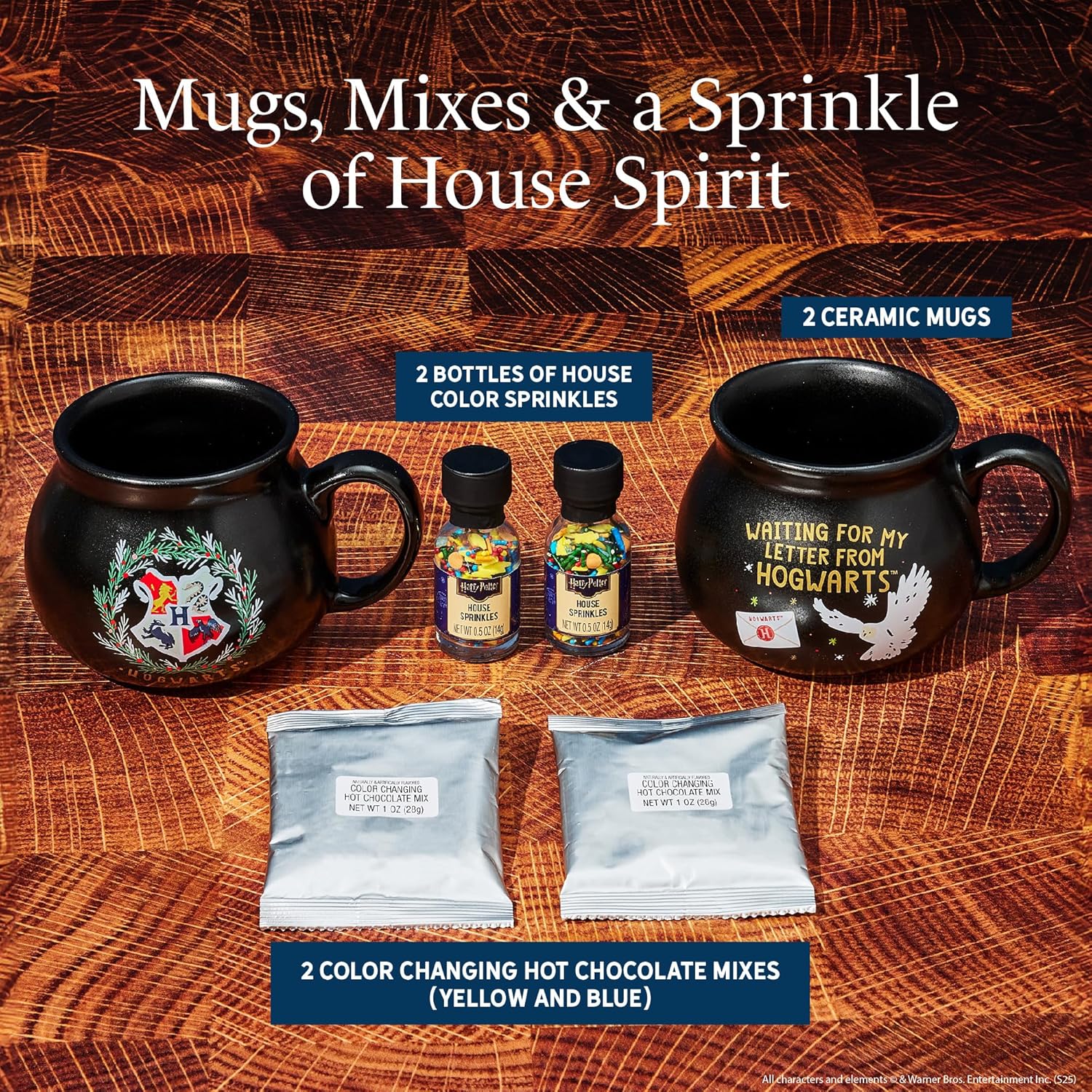HARRY POTTER Hot Chocolate Mug Gift Set, Includes 2 Color Changing Hot Chocolate Mixes, 2 House Sprinkles, and 2 Cauldron Mugs, Officially Licensed, HARRY POTTER Collection