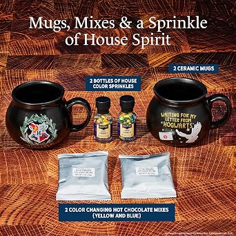 HARRY POTTER Hot Chocolate Mug Gift Set, Includes 2 Color Changing Hot Chocolate Mixes, 2 House Sprinkles, and 2 Cauldron Mugs, Officially Licensed, HARRY POTTER Collection