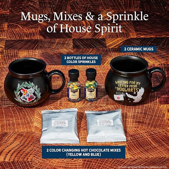 HARRY POTTER Hot Chocolate Mug Gift Set, Includes 2 Color Changing Hot Chocolate Mixes, 2 House Sprinkles, and 2 Cauldron Mugs, Officially Licensed, HARRY POTTER Collection