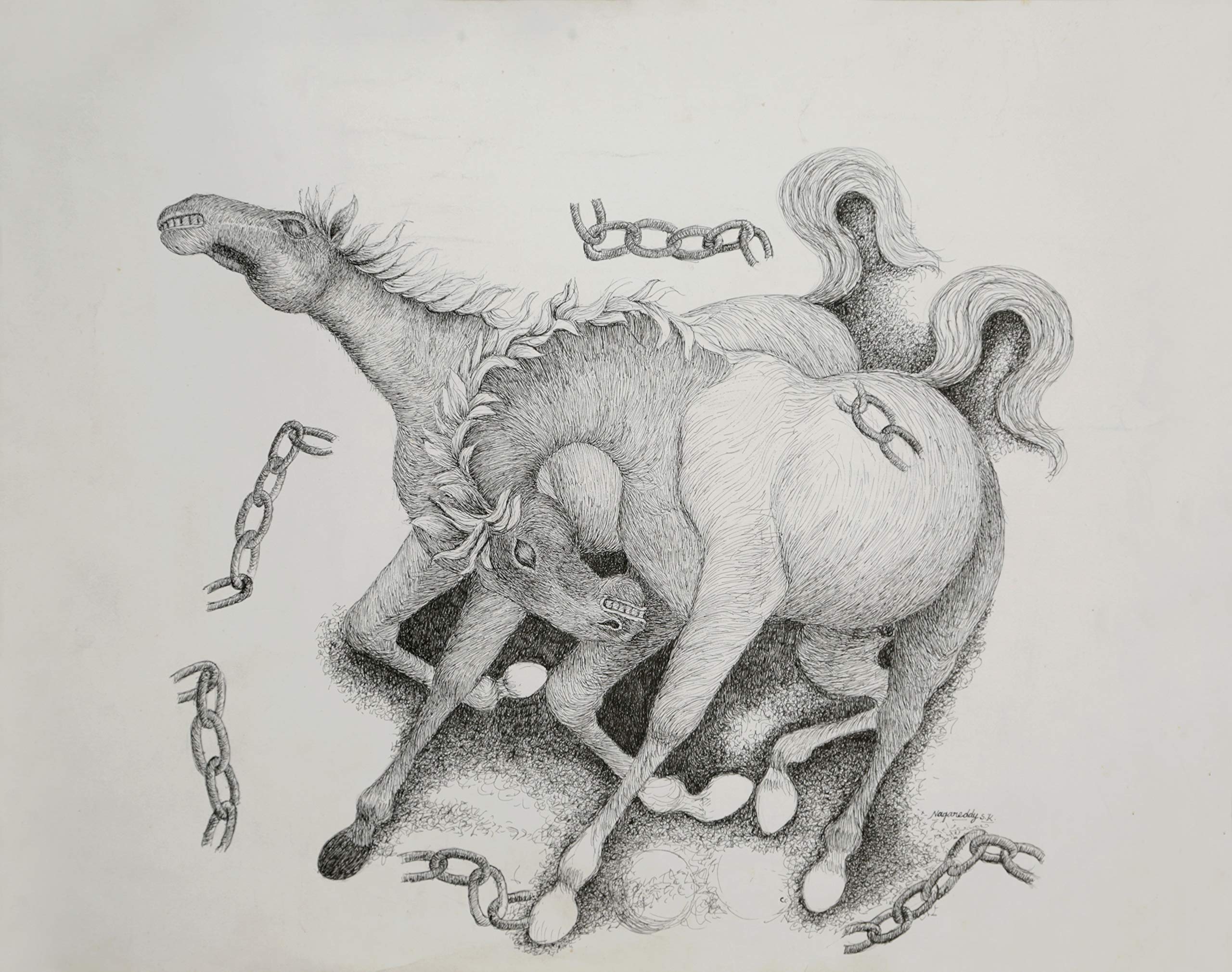 Untitled (Pen And Ink Painting By Suranjit Giri)