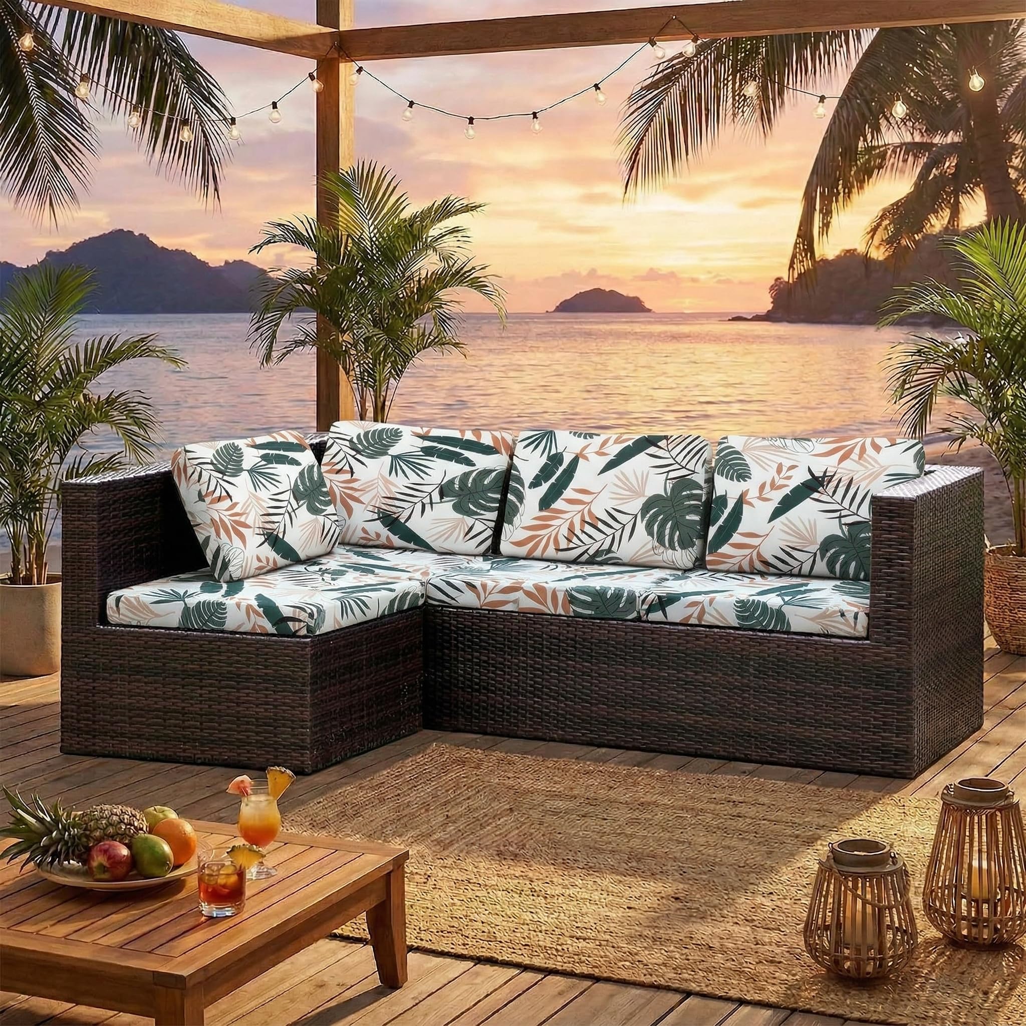LiveGo Kissenbezüge für Outdoor-Terrassenkissen, waschbare Ersatz-Schonbezüge für Sofa- und Couchkissen, weich und langlebig, Sitzschoner für Terrassenmöbel (6, grüne Blätter A)
