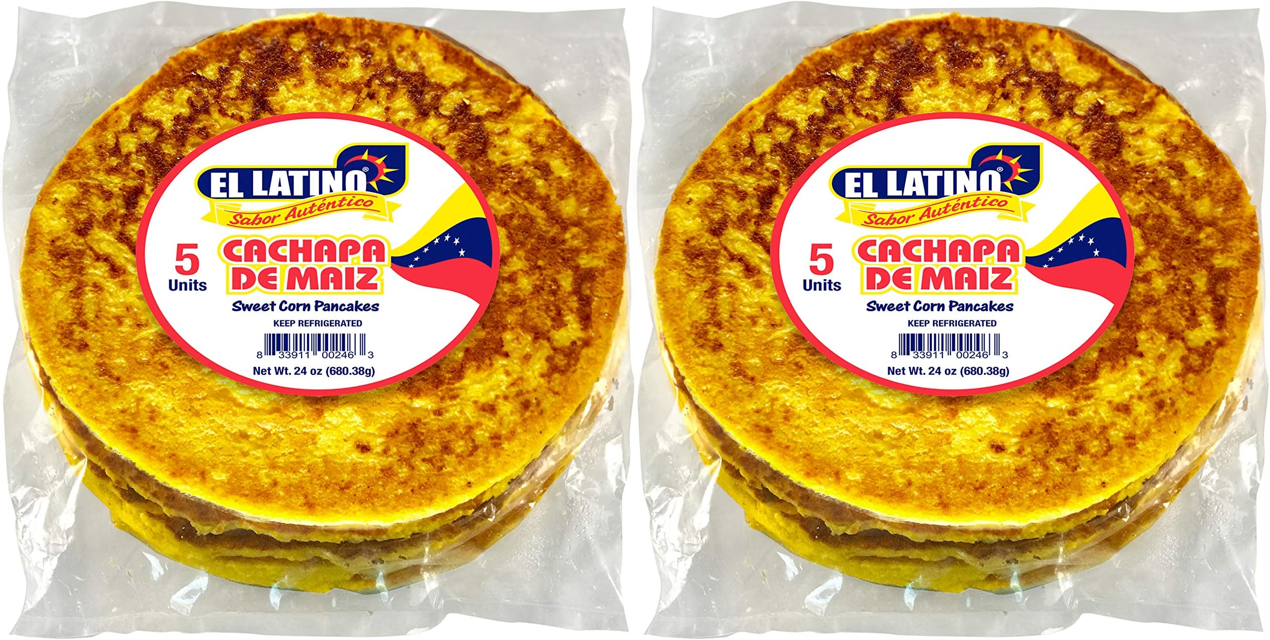 El Latino cachapas, 2 packs of 5 units or 24oz each , Total 10 cachapas, 3lb