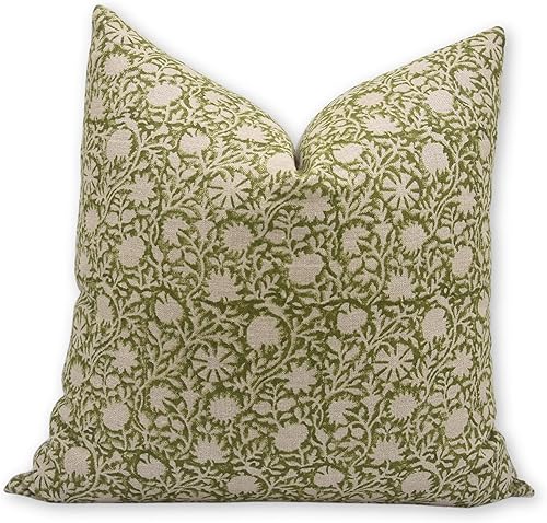 Funda de almohada de lino grueso hecha a mano con estampado de bloques de 16 x 16 pulgadas con cremallera oculta, temporada de otoño, para sofá,