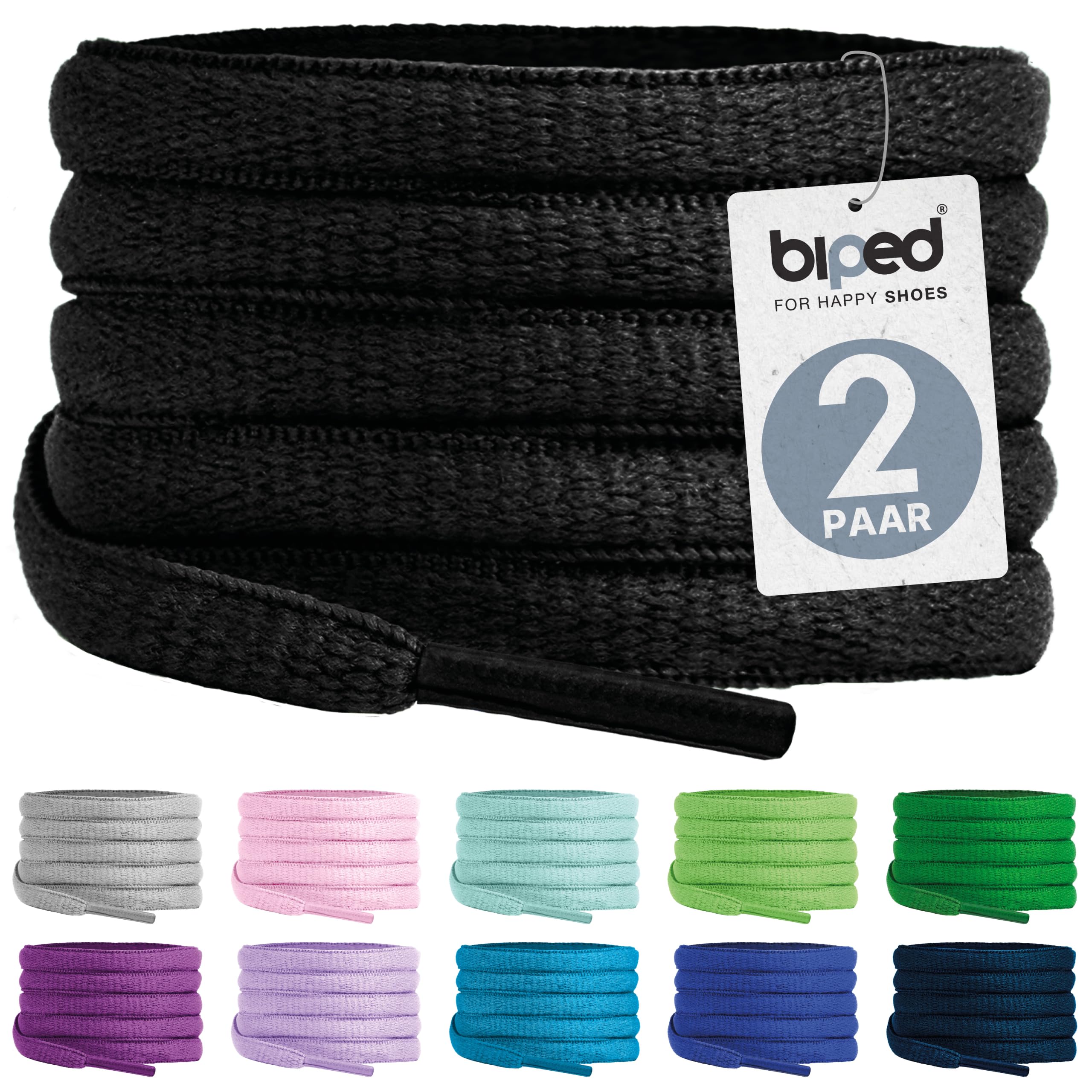 biped LACES 2 Paar Schnürsenkel oval 6 mm | Reißfeste Schuhbänder aus Polyester, für Sportschuhe, Laufschuhe, Basketballschuhe, Sneaker und Stiefel z2912