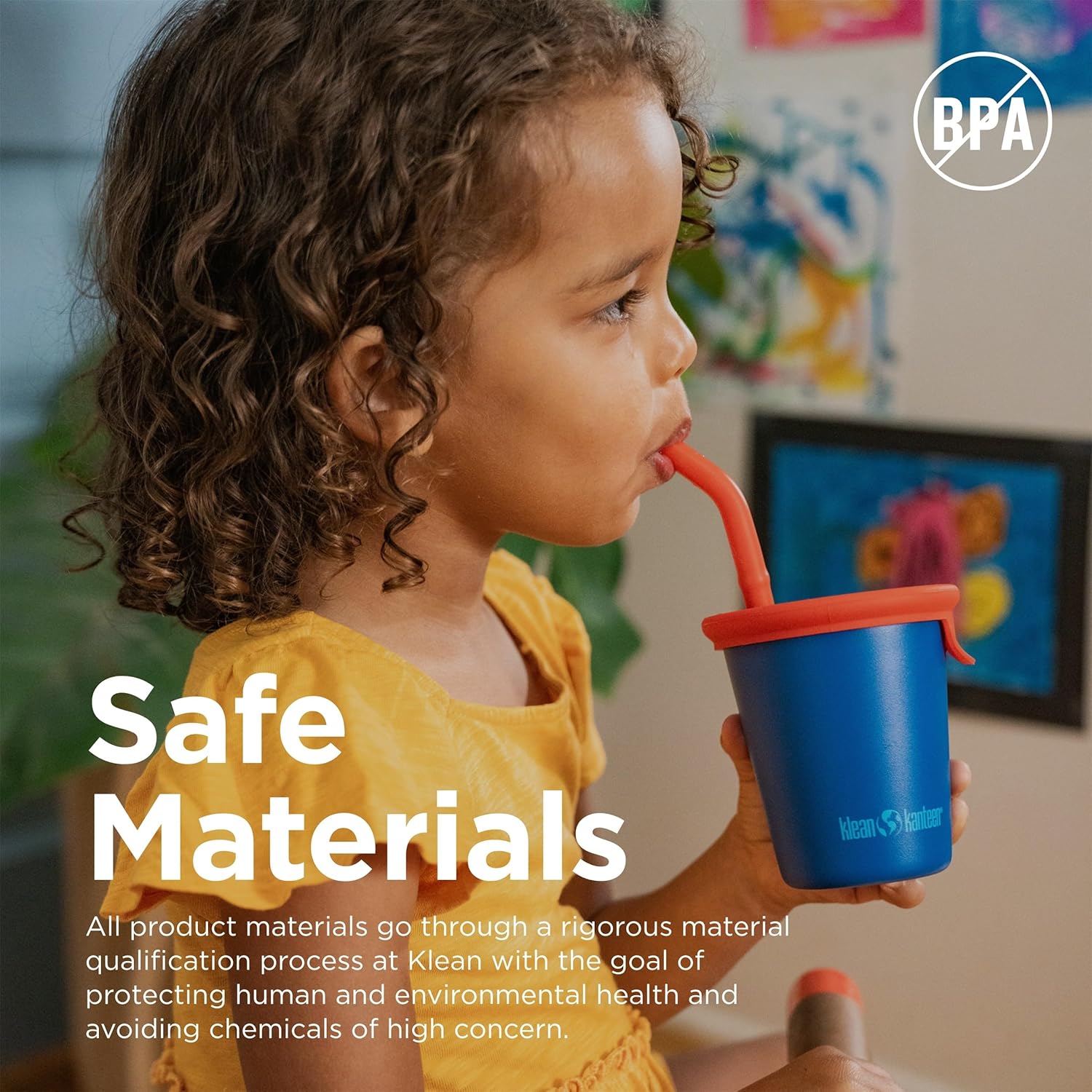 Klean Kanteen Kid Cup 10oz Stainless Steel Tumbler with Straw Lid, Mykonos Blue