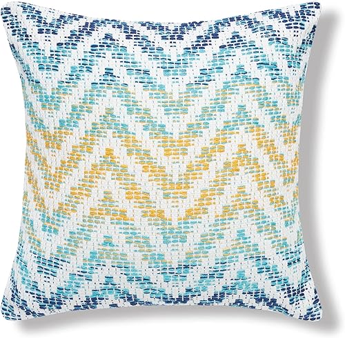 C&F Home Almohada tejida de color azul y amarillo de 18 x 18 pulgadas para sofá, sofá o cama, 18 x 18 pulgadas, color azul