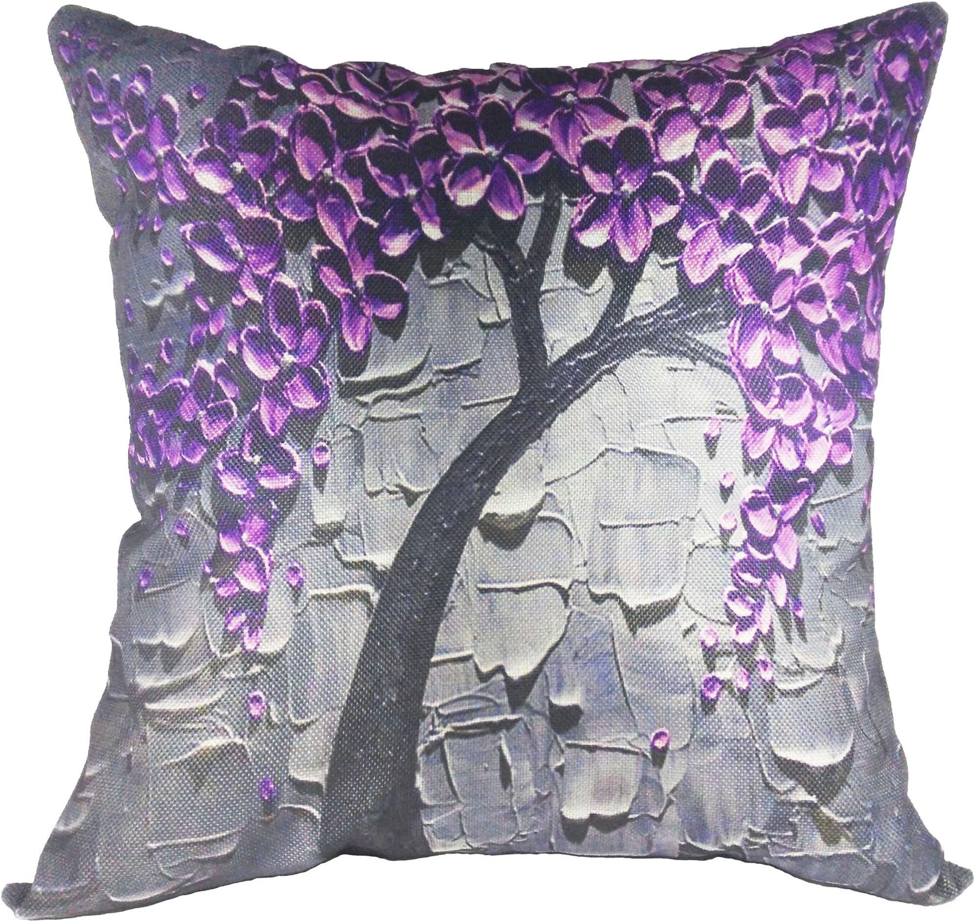 Home Decor Cotton Linen Square pillow Covers Back Throw Sofa Cushion Cover Pillowcase with Room Decoration Invisible Zipper No Insert 3D TREE Pattern- 18"x18"(45x45cm) (Purple)