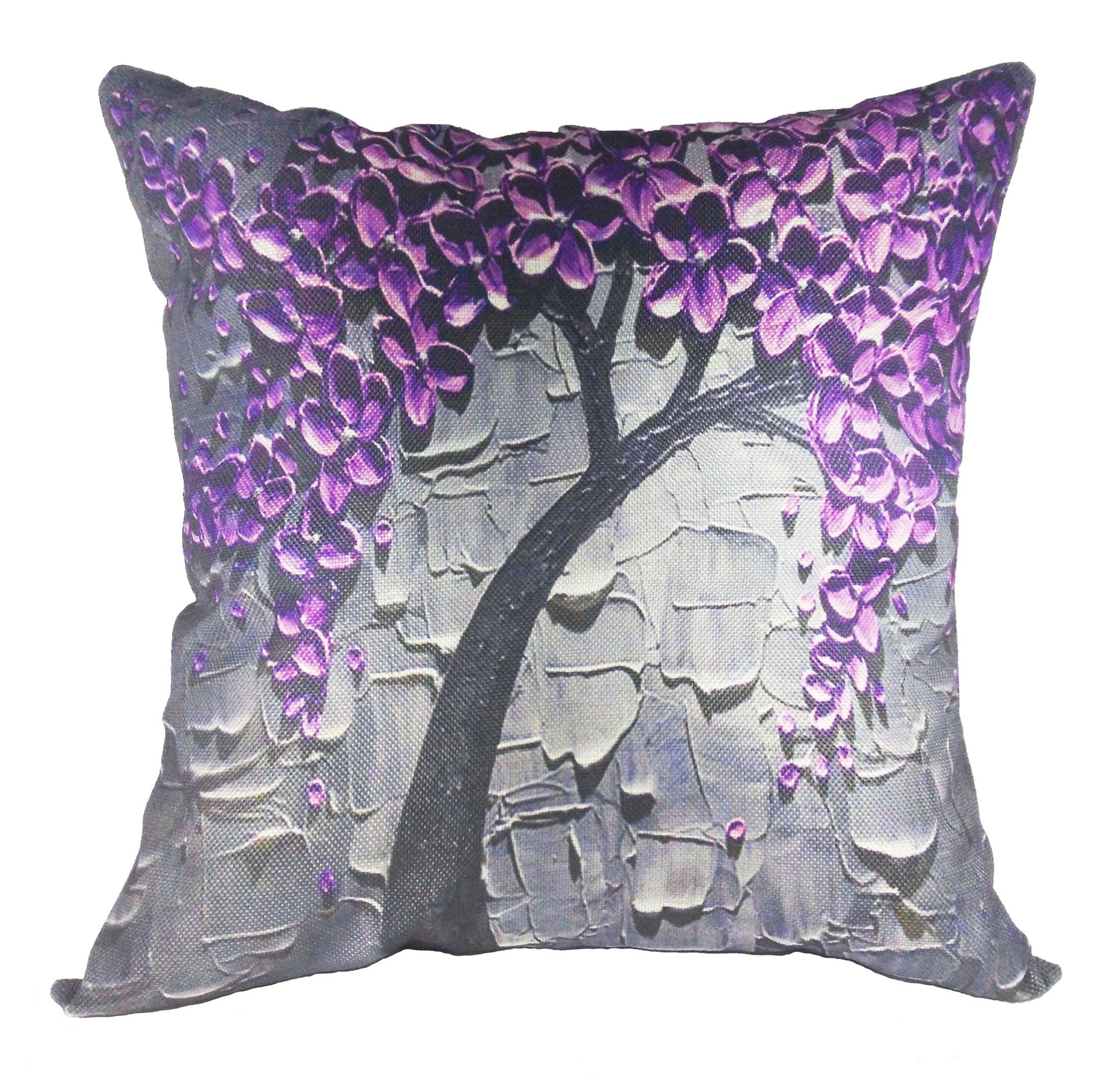 Home Decor Cotton Linen Square pillow Covers Back Throw Sofa Cushion Cover Pillowcase with Room Decoration Invisible Zipper No Insert 3D TREE Pattern- 18"x18"(45x45cm) (Purple)