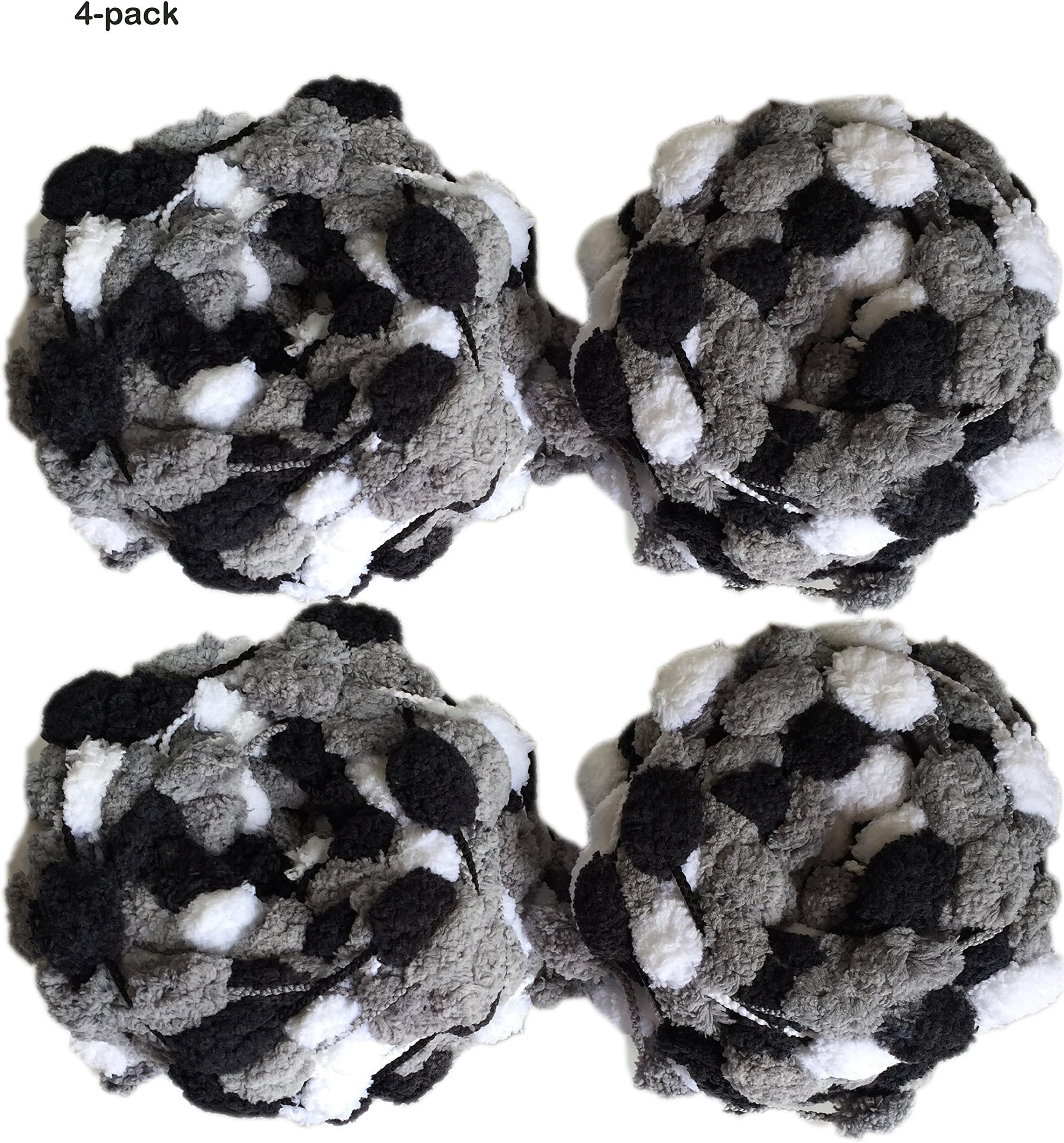 Lustre Weave Soft Boutique Pom Pom Fancy Roving Knitting/Crochet Yarn 4-Pack (3 BGW)