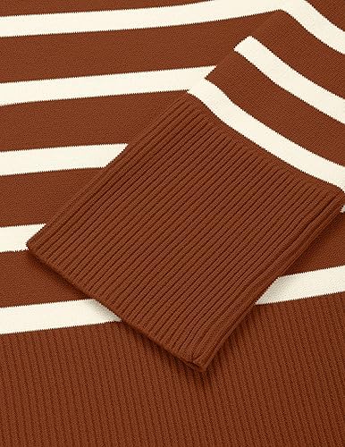 Miniatura 5 de ZESICA Suéter de manga larga a rayas para mujer, 2025, cuello redondo, punto acanalado, abertura lateral, suéter de gran