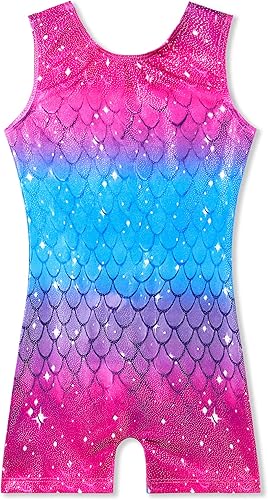 TENVDA Gymnastics Leotards for Girls 2-12 Years Old Sparkly Multicolor Kids Tumbling Biketards Unitard