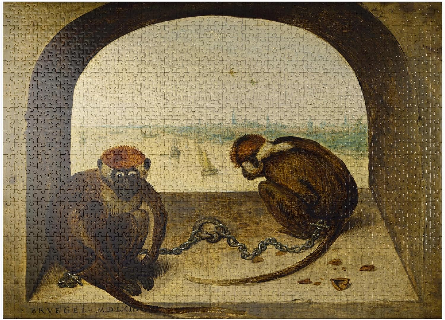 MyPuzzle Two Monkeys 1562 By Pieter Bruegel The Elder - Premium 500 Piece Jigsaw Puzzle for Adults