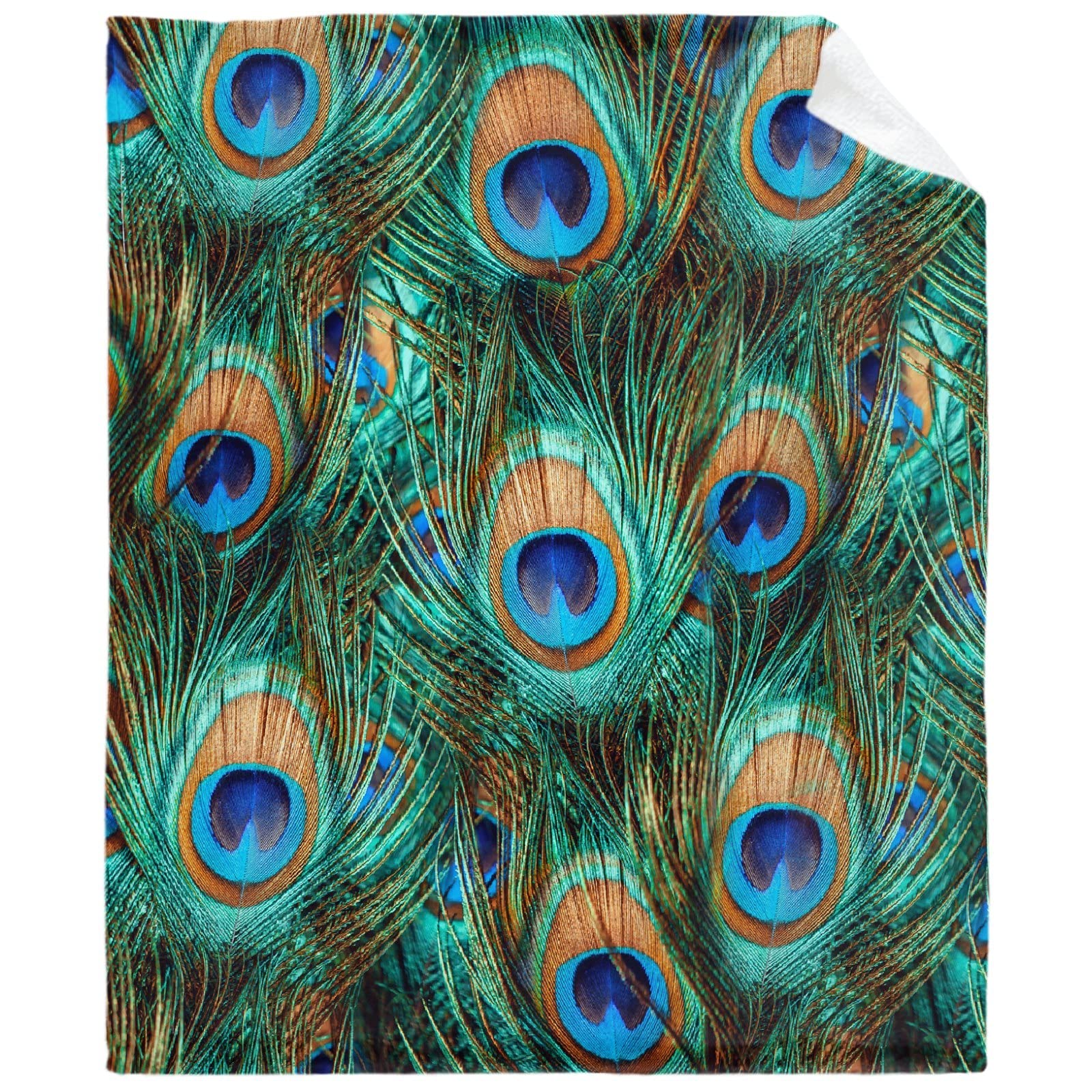 TERSTIN Bird Peacock Feather Throw Blanket Soft Flannel Fleece Velvet Plush Personalized Throws Fuzzy Warm Cozy Soft Bedding Blankets Anti-Pilling Teen 50