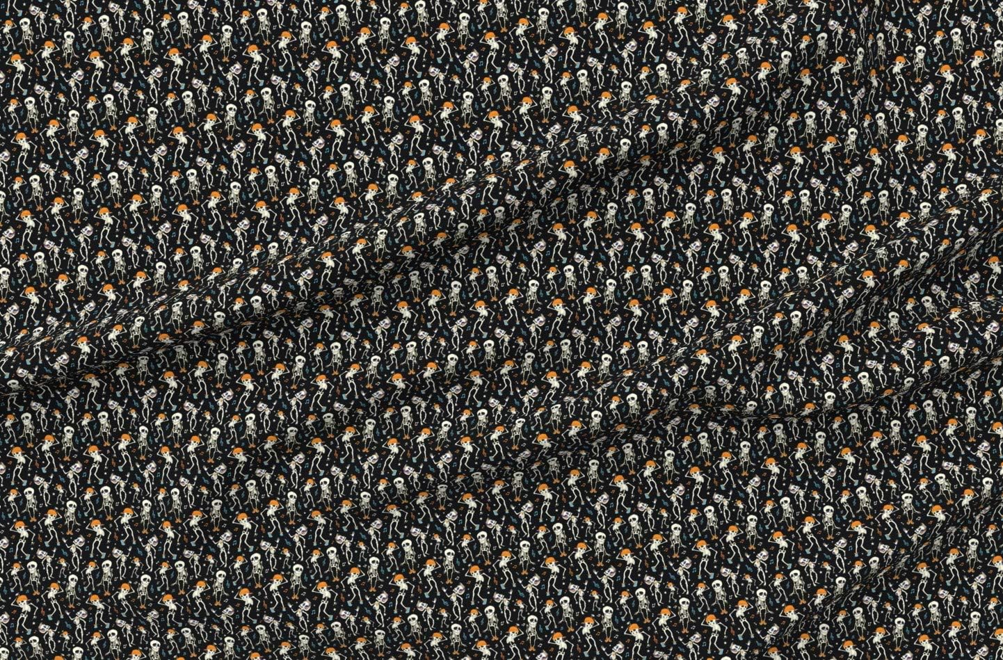Spoonflower Fabric - Dancing Skeletons Party Halloween Music California Funny Skeleton Printed on Organic Cotton Sateen Fabric by The Yard - Sewing Quilting Apparel Home Decor