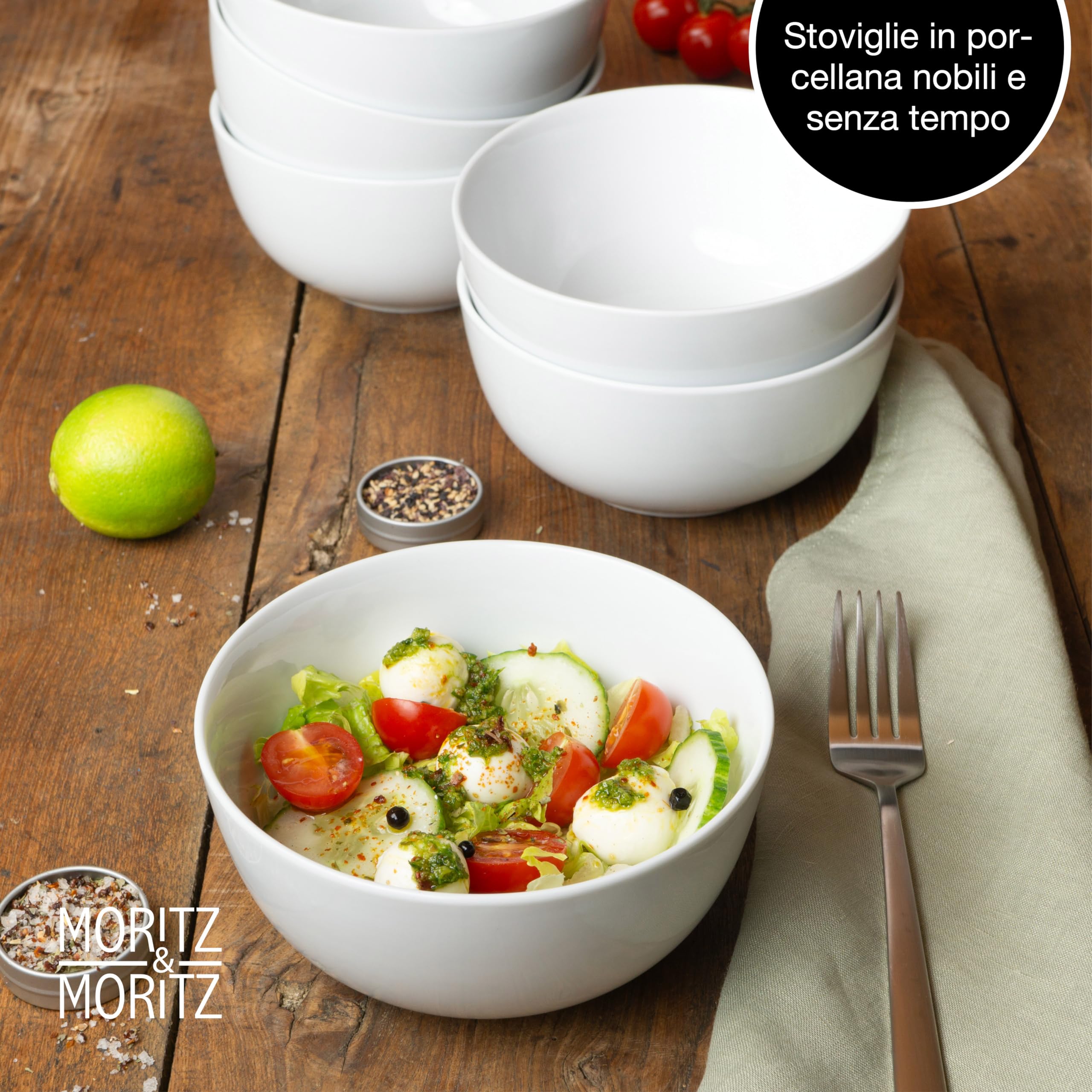 Moritz & Moritz BASIC set di ciotole in porcellana 6 pezzi - ciotole per cereali bianche Ø 14 x 7 cm, capacità circa 500 ml - bianco classico - ciotola per zuppe, insalate, dessert, muesli